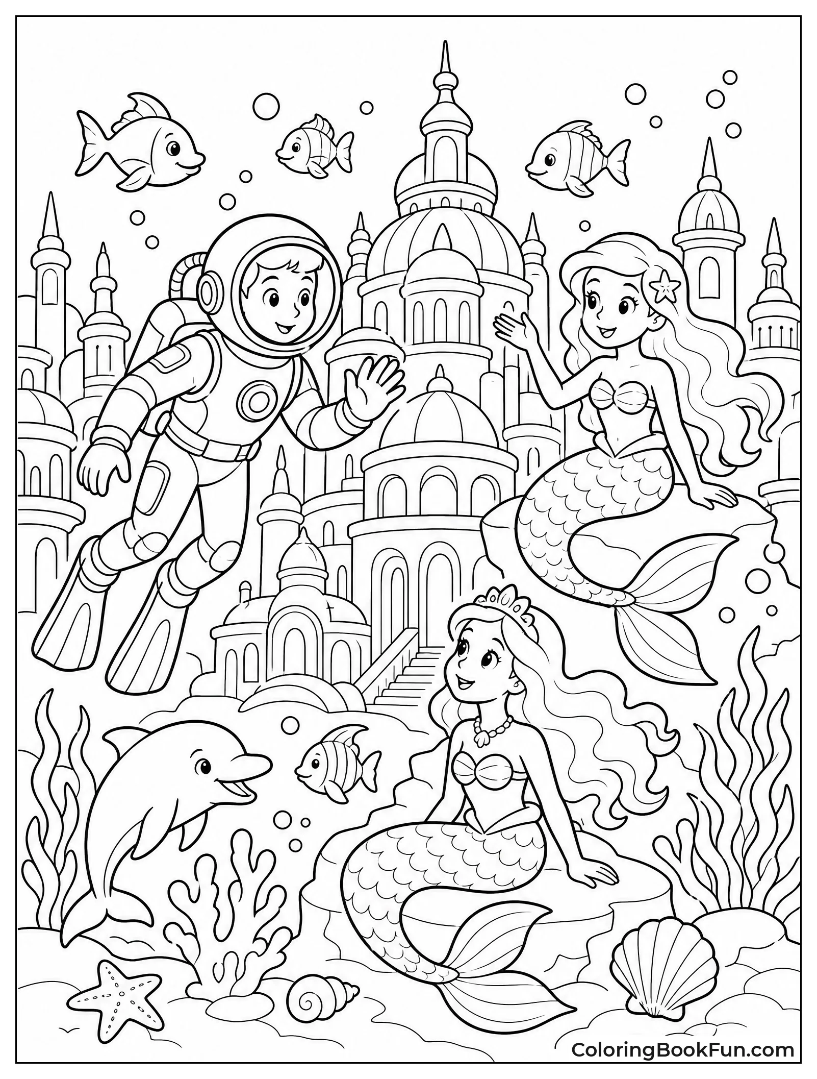Diver Exploring Underwater City