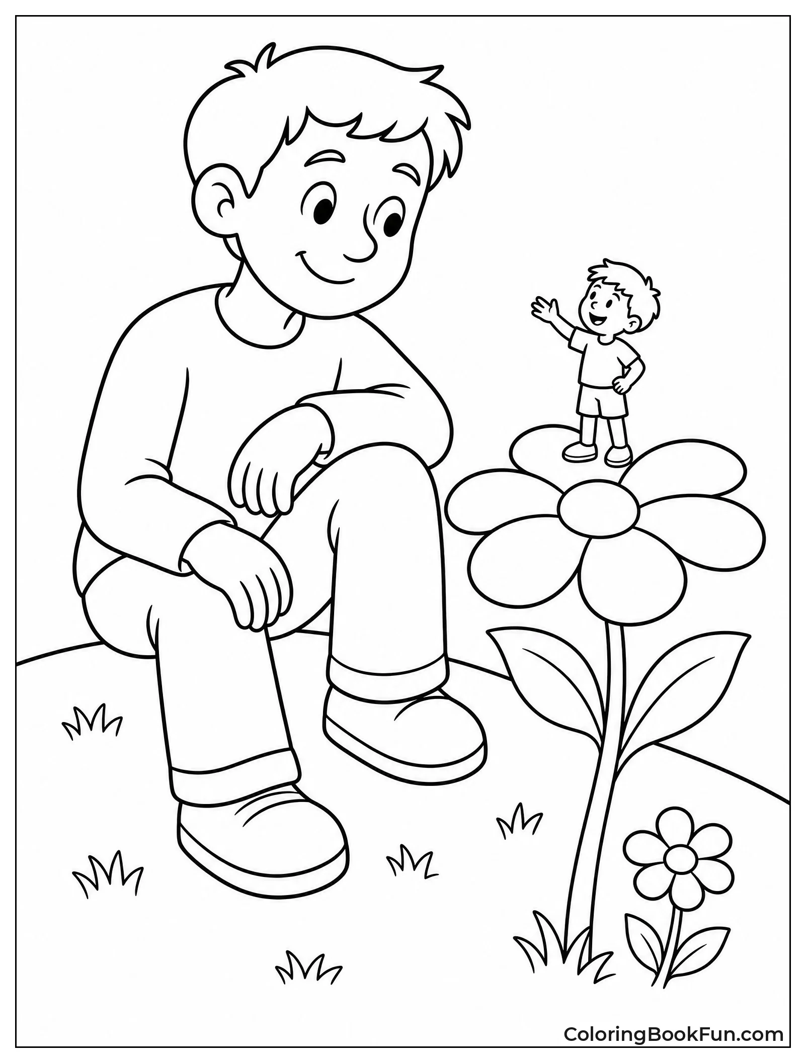 Giant Sitting beside Tiny Friend