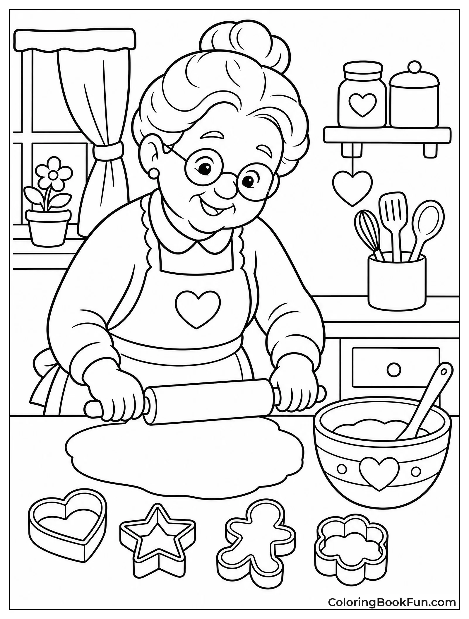 Grandma Rolling Dough in Kitchen