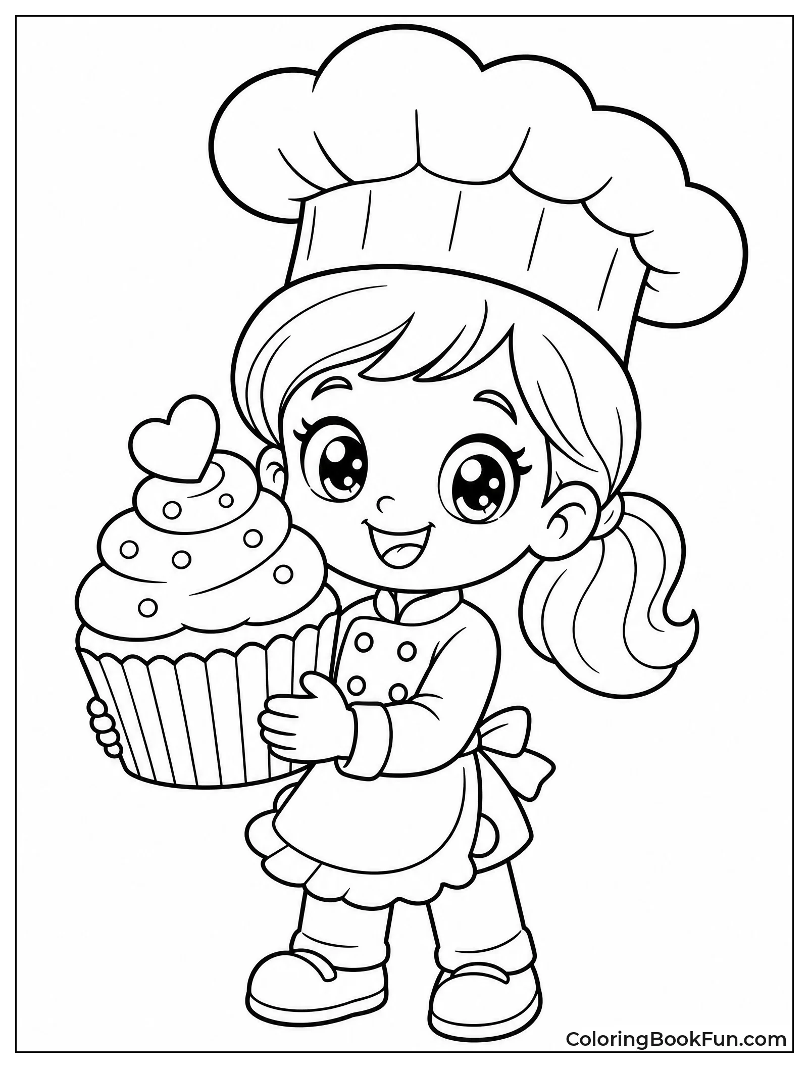 Cute Baker Holding Giant Cupcake