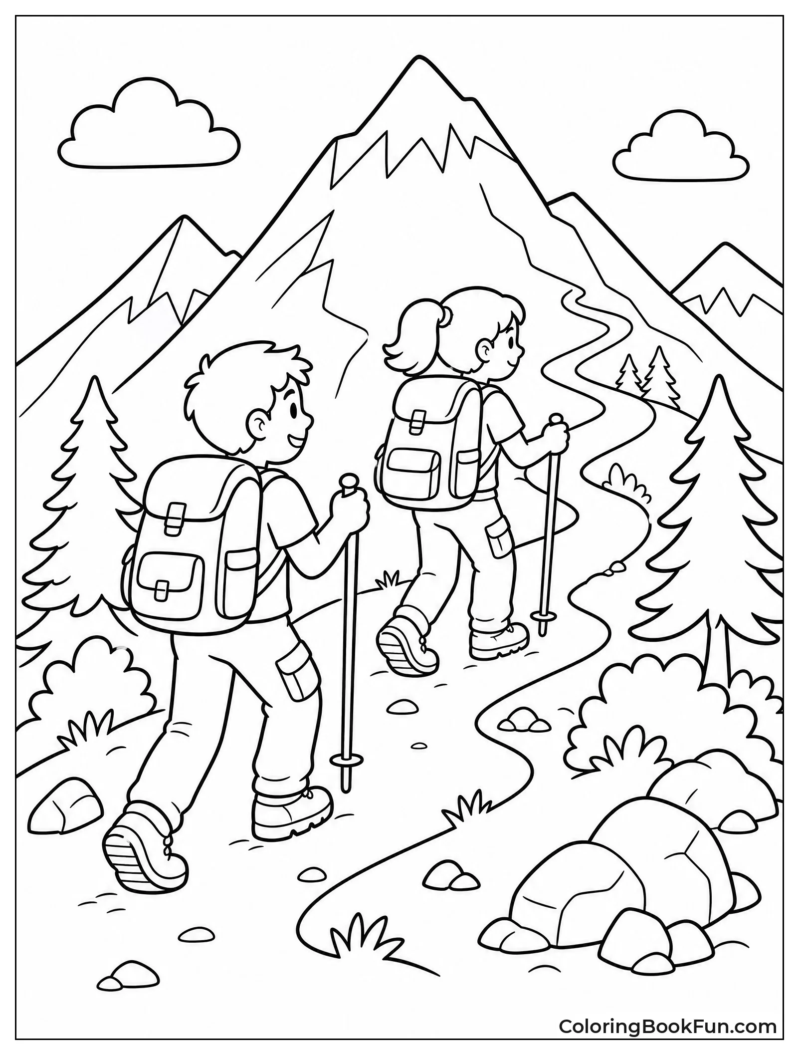 Two Hikers on Mountain Trail