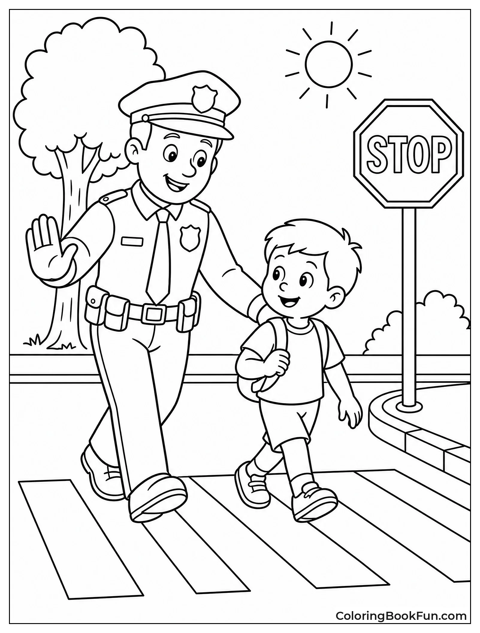 Police Officer Helping Child Cross