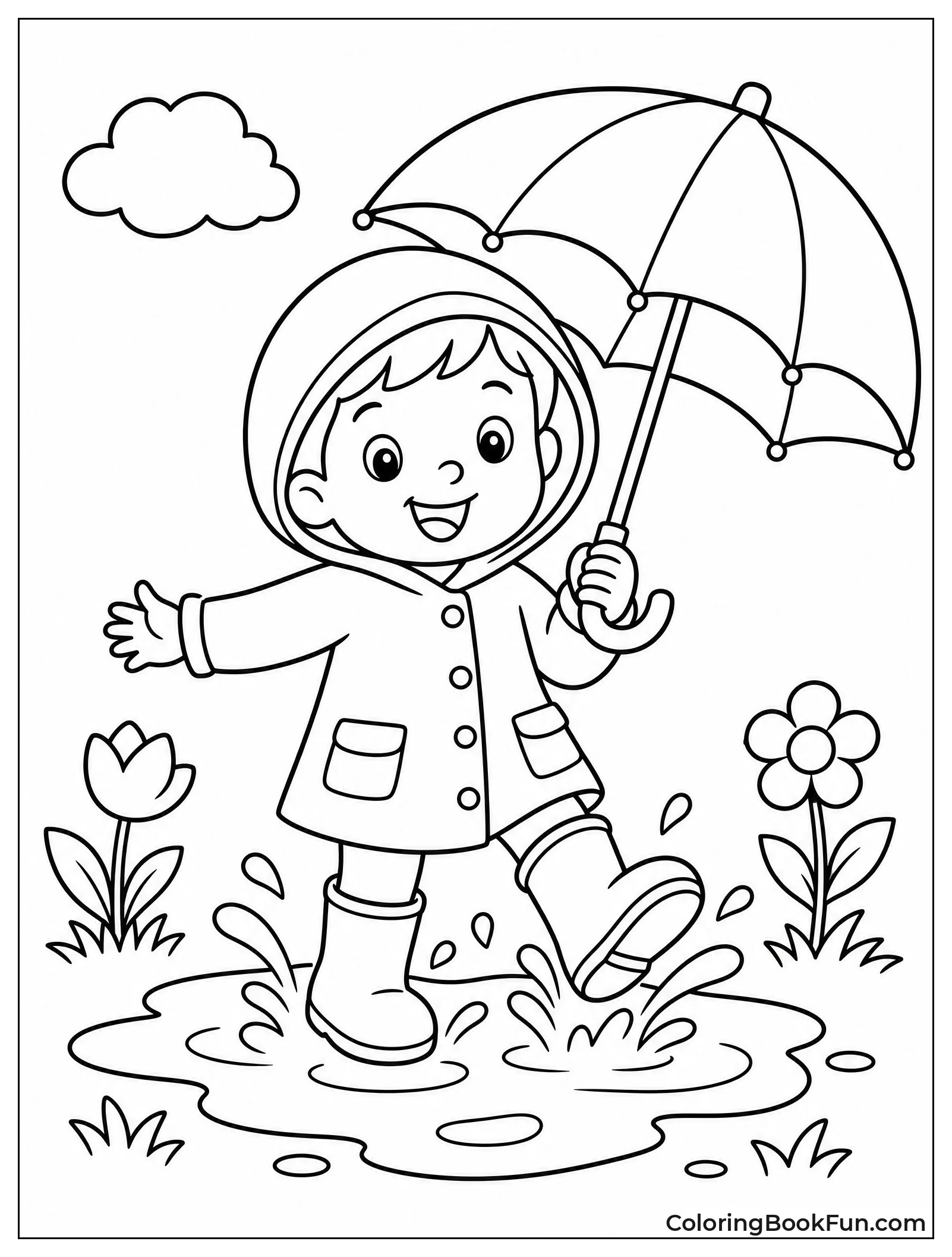 Child Splashing in Rain Puddle