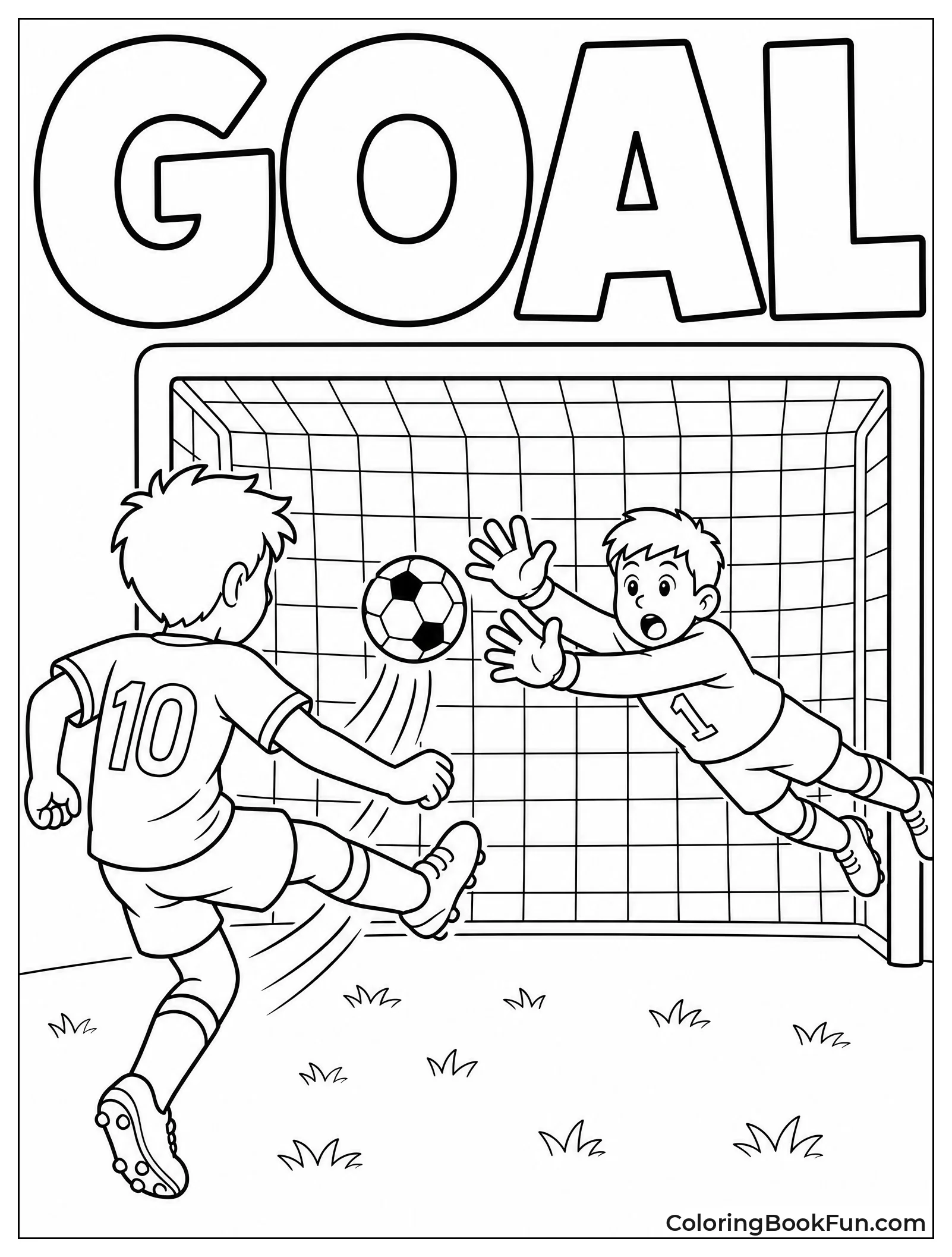 Soccer Player Kicking Ball into Net