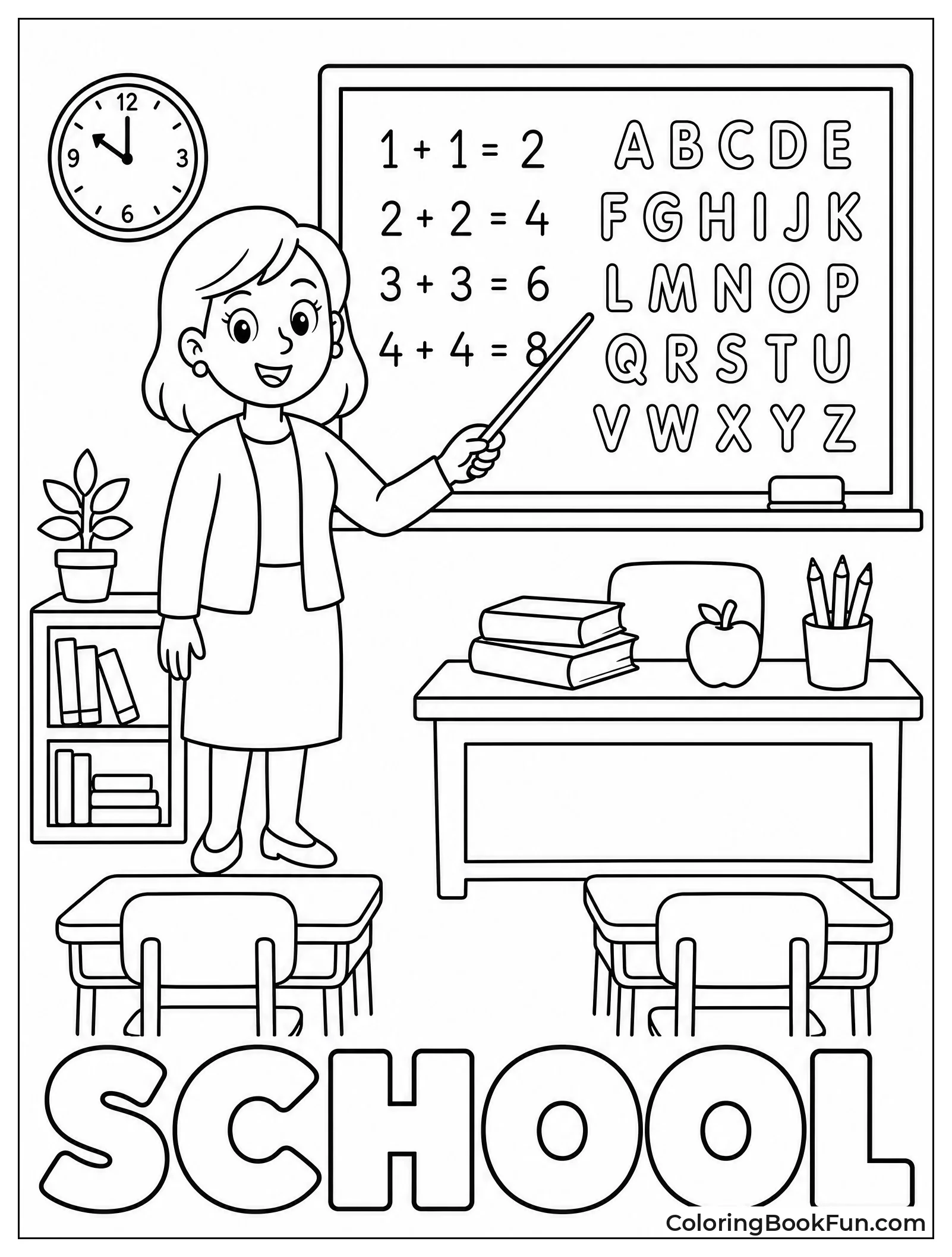 Teacher Pointing at Chalkboard