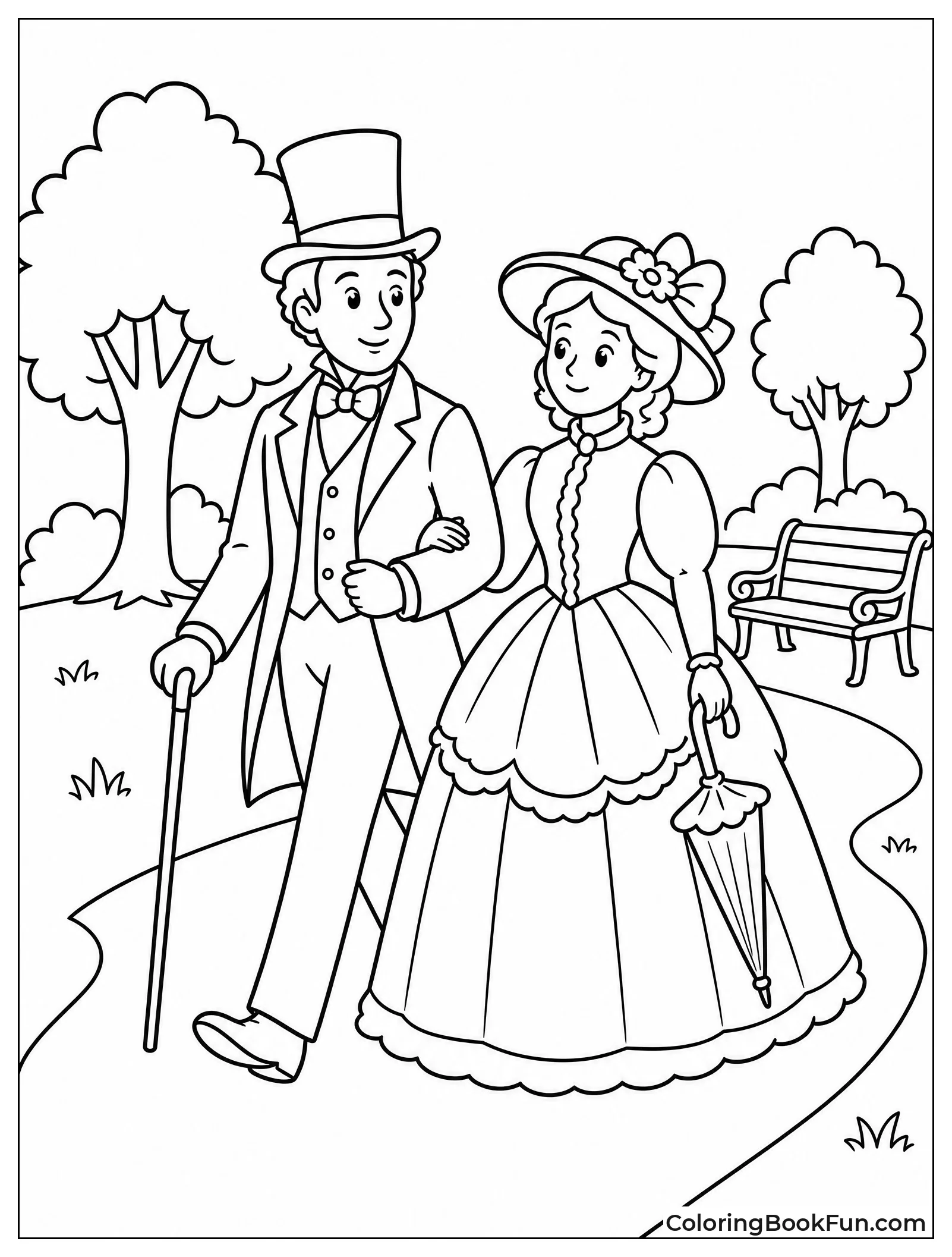 Victorian Couple Walking in Park