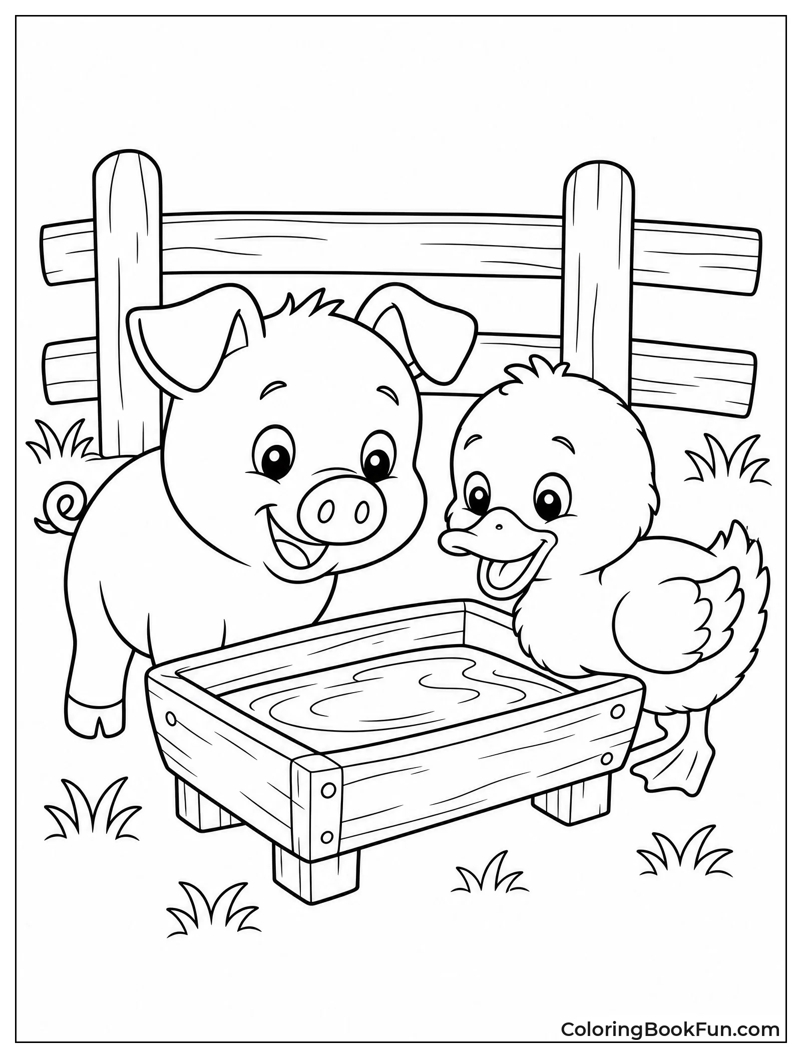 Piglet and Duckling Drinking Together