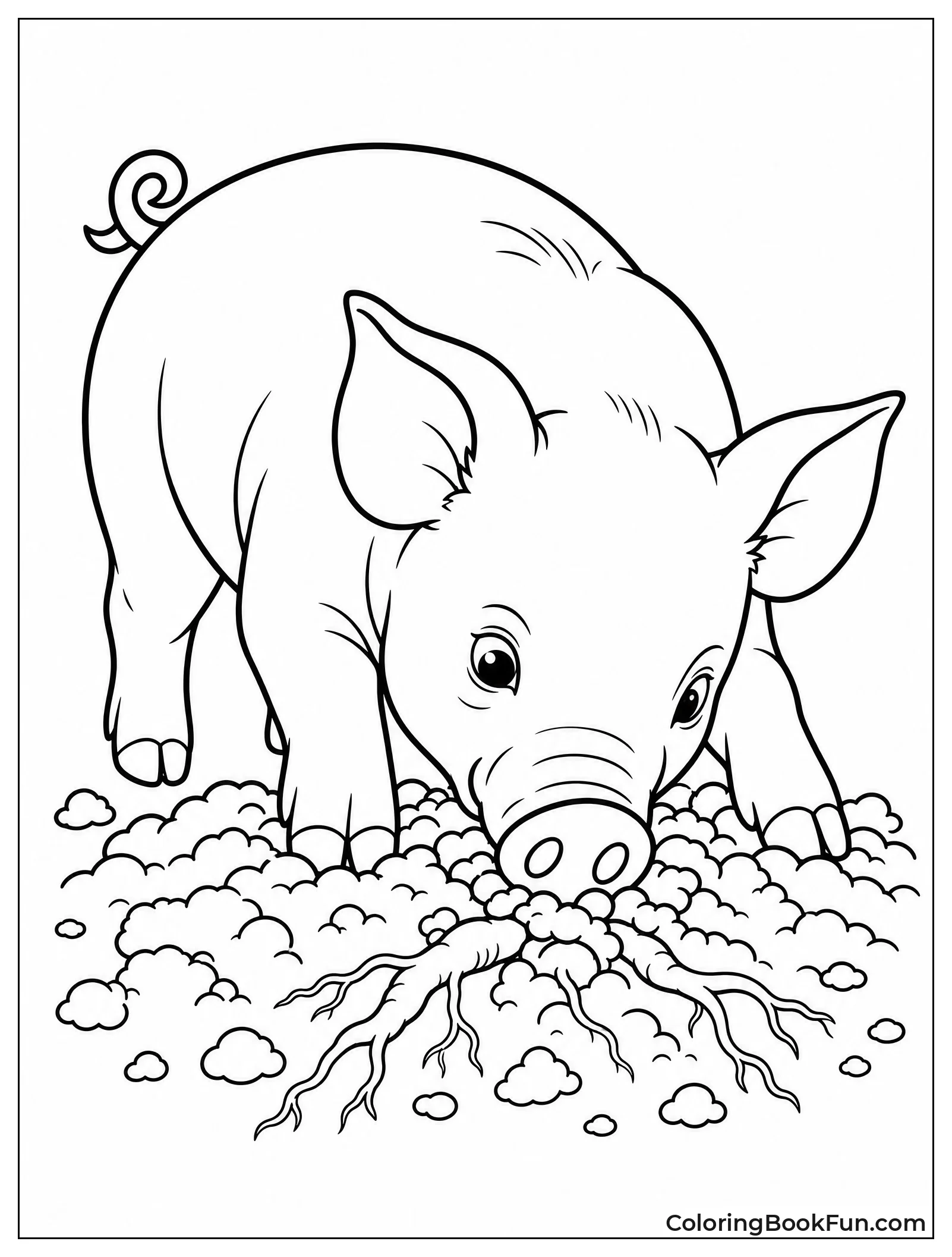 Pig Digging in Soil