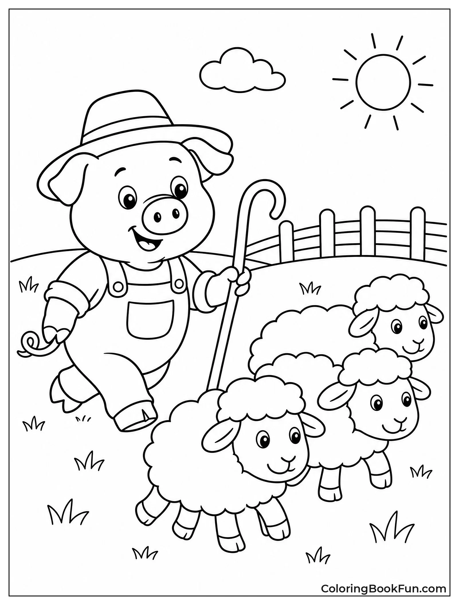 Farmer Pig Guiding Sheep