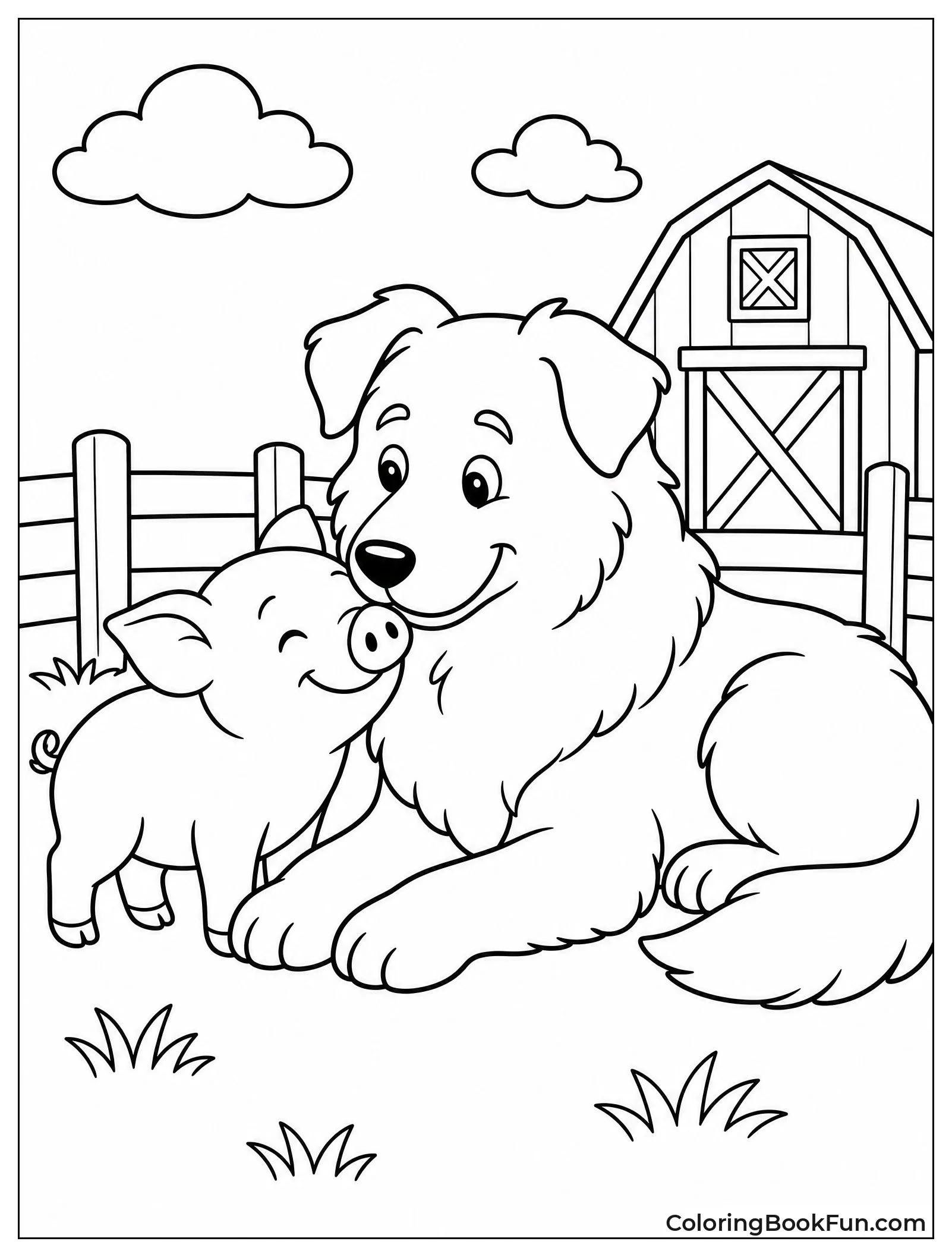 Piglet and Friendly Farm Dog