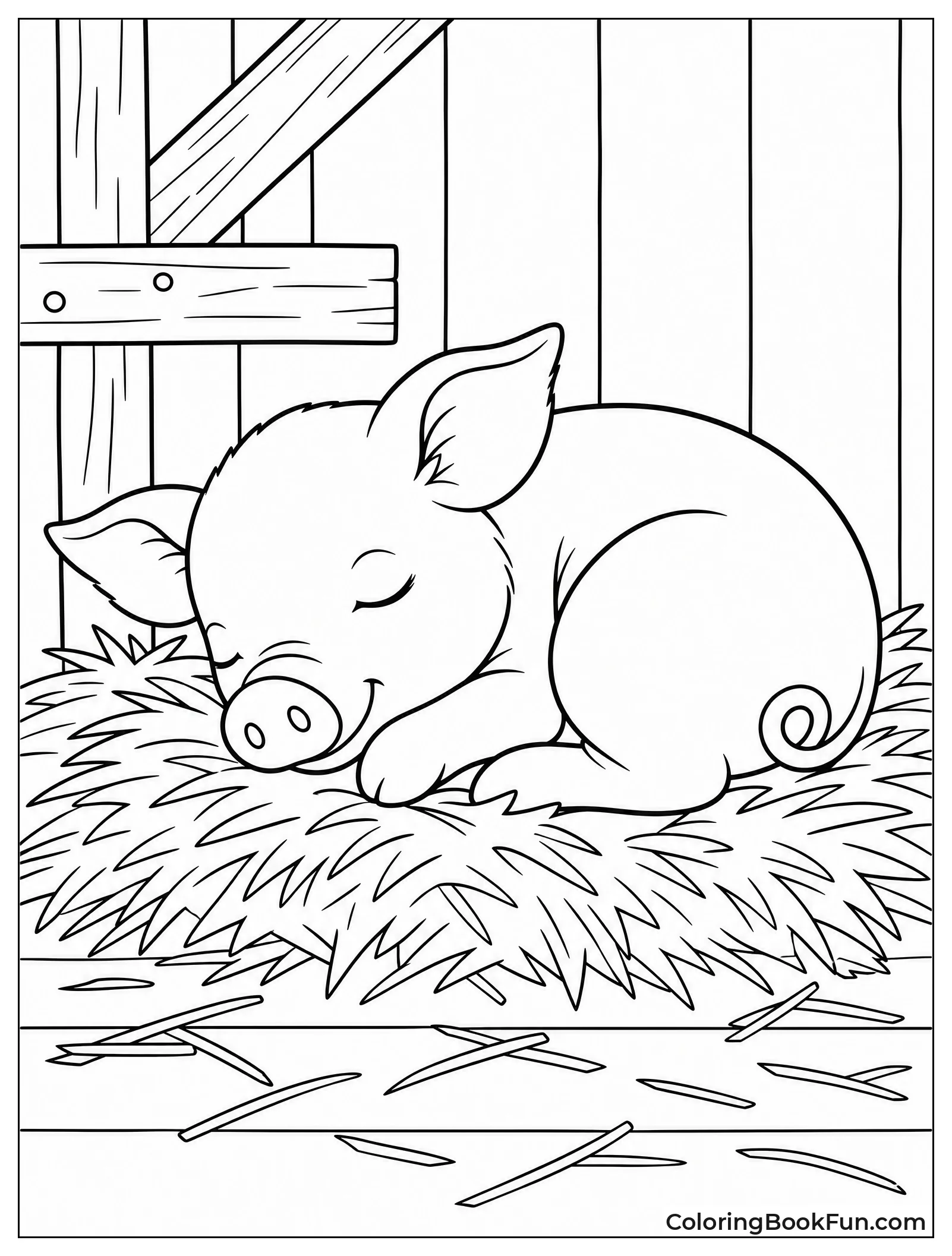 Peaceful Piglet Sleeping on Hay