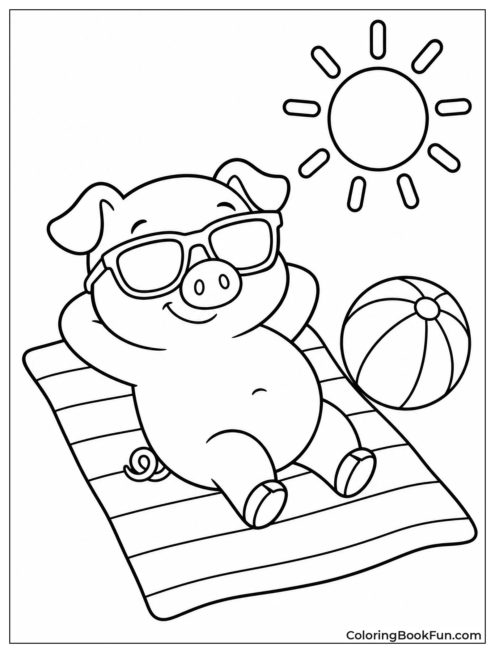 Piggy Sunbathing at Beach
