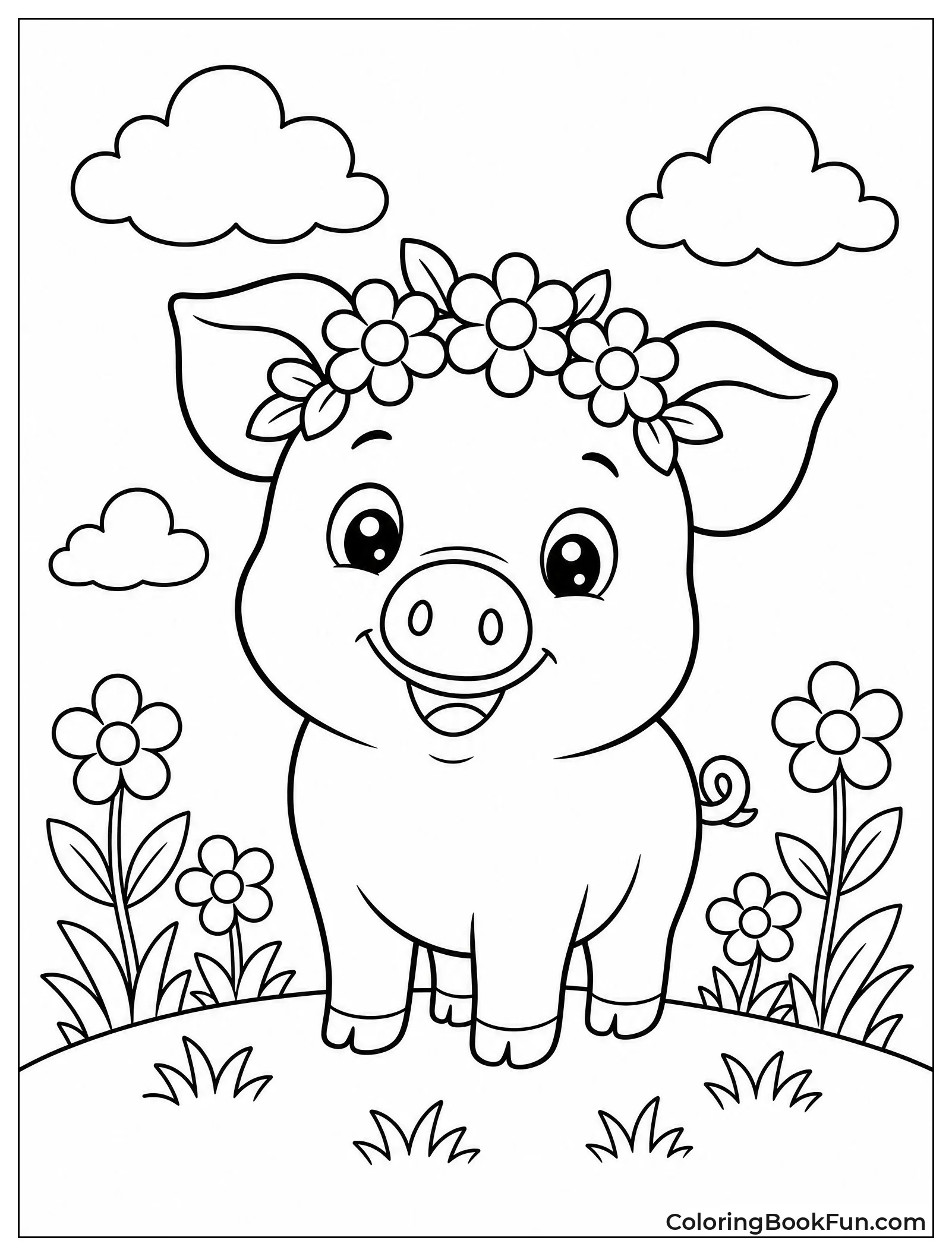 Piggy Wearing Colorful Flower Crown