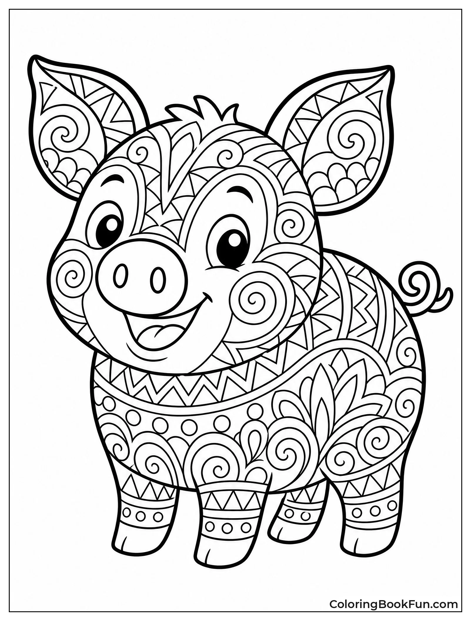 Pig Silhouette Filled with Swirls