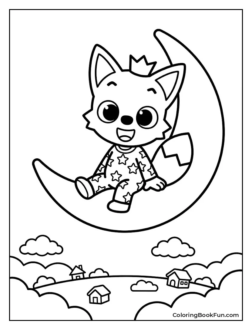 Pinkfong Sits on Crescent Moon