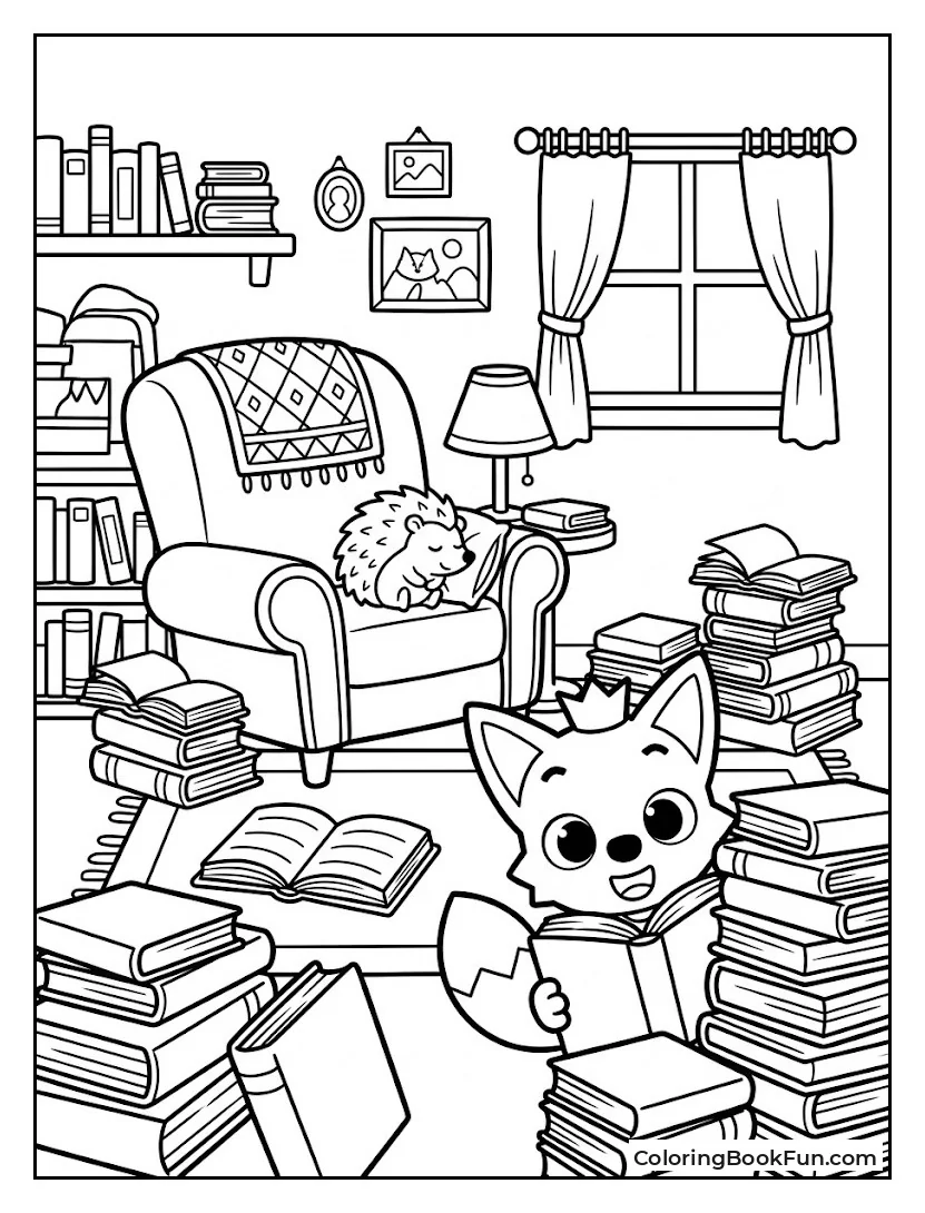 Hogi Reads in Cozy Library
