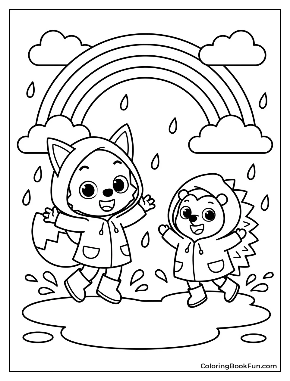Kids Splash in Rainy Puddles