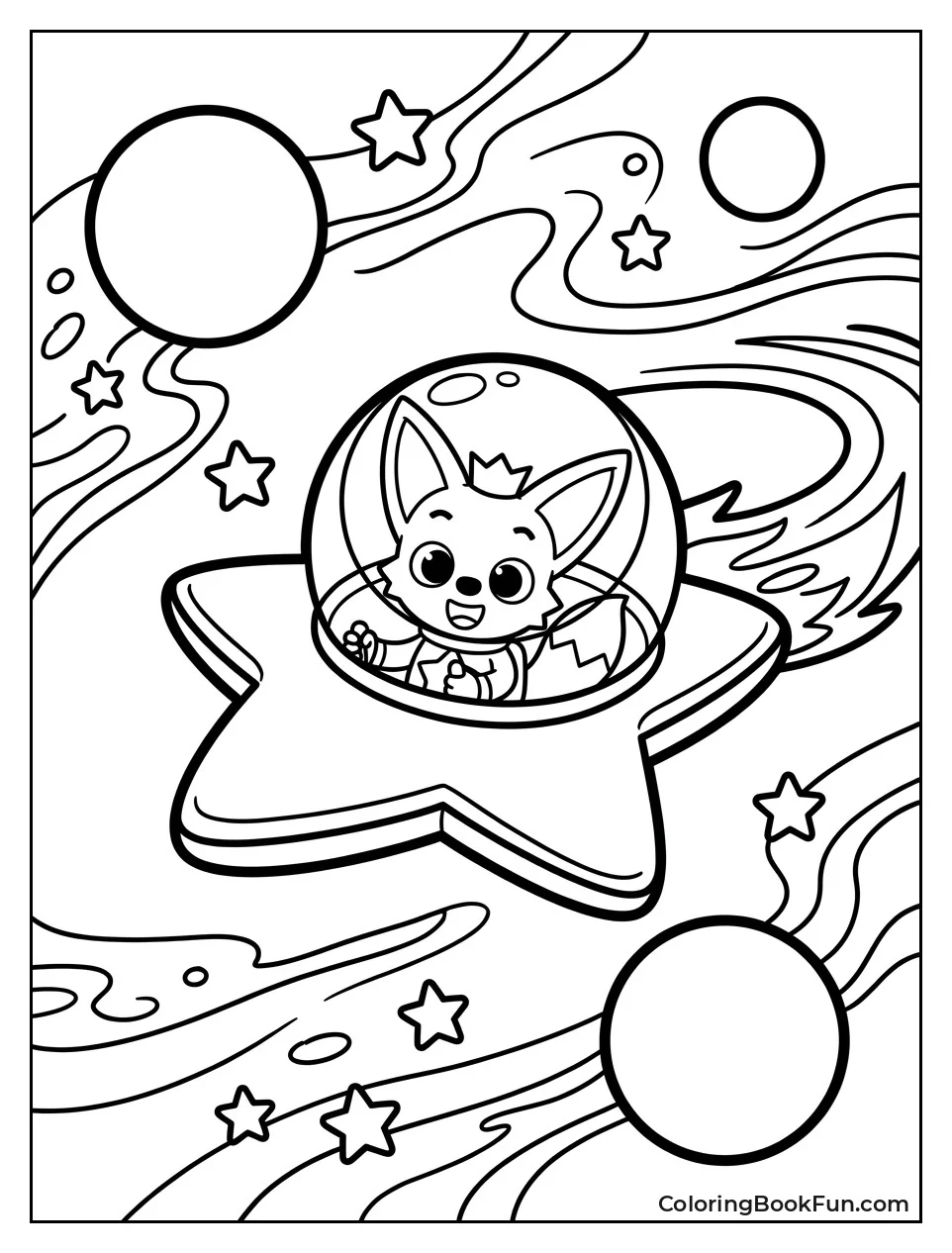 Flying Star Spaceship Through Galaxy