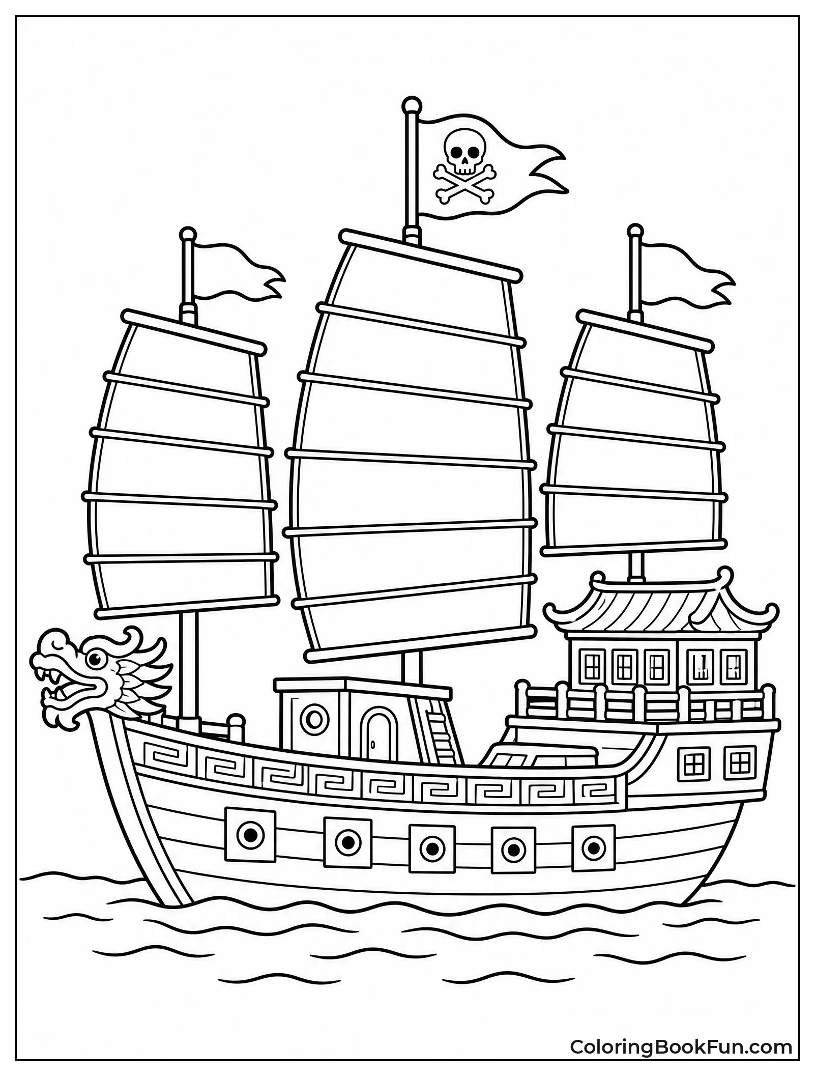 Eastern Junk Ship with Ribbed Sails