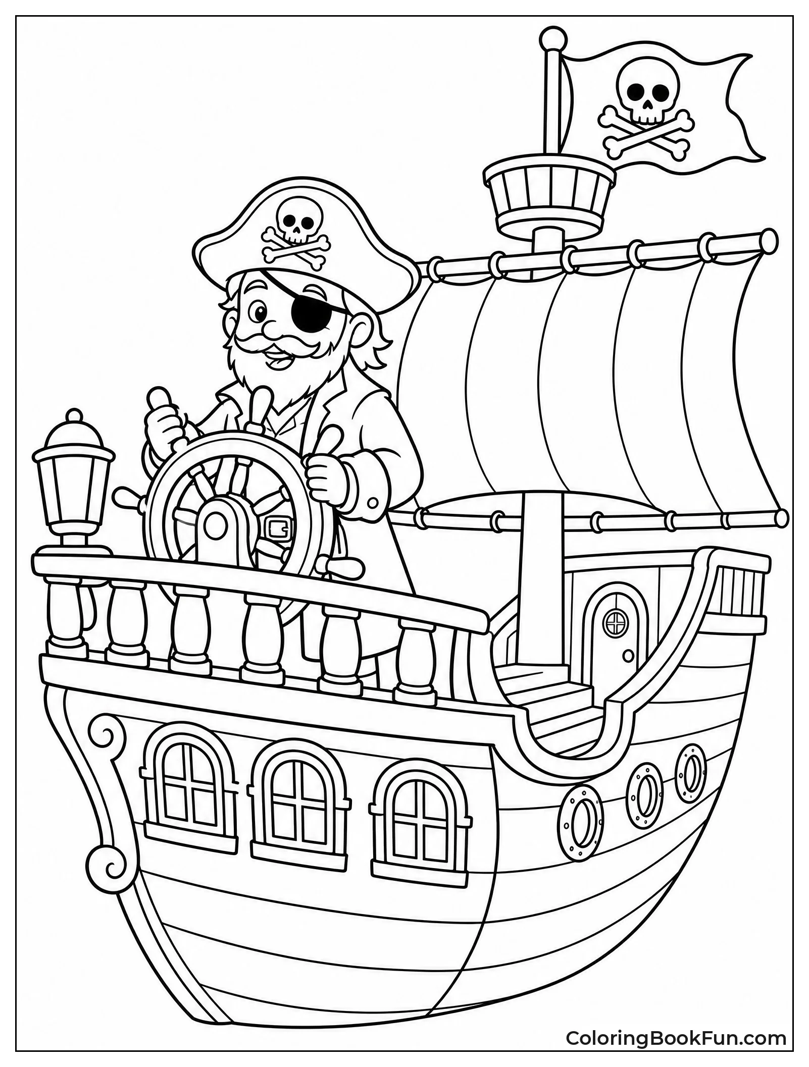 Captain Steering the Ship Wheel