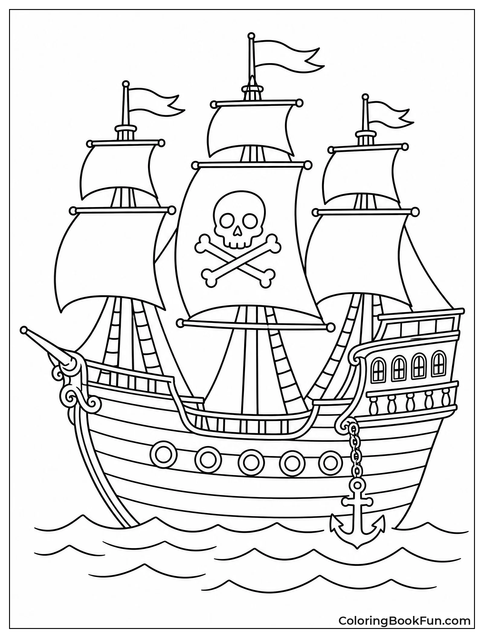 Side View of Three Masted Ship