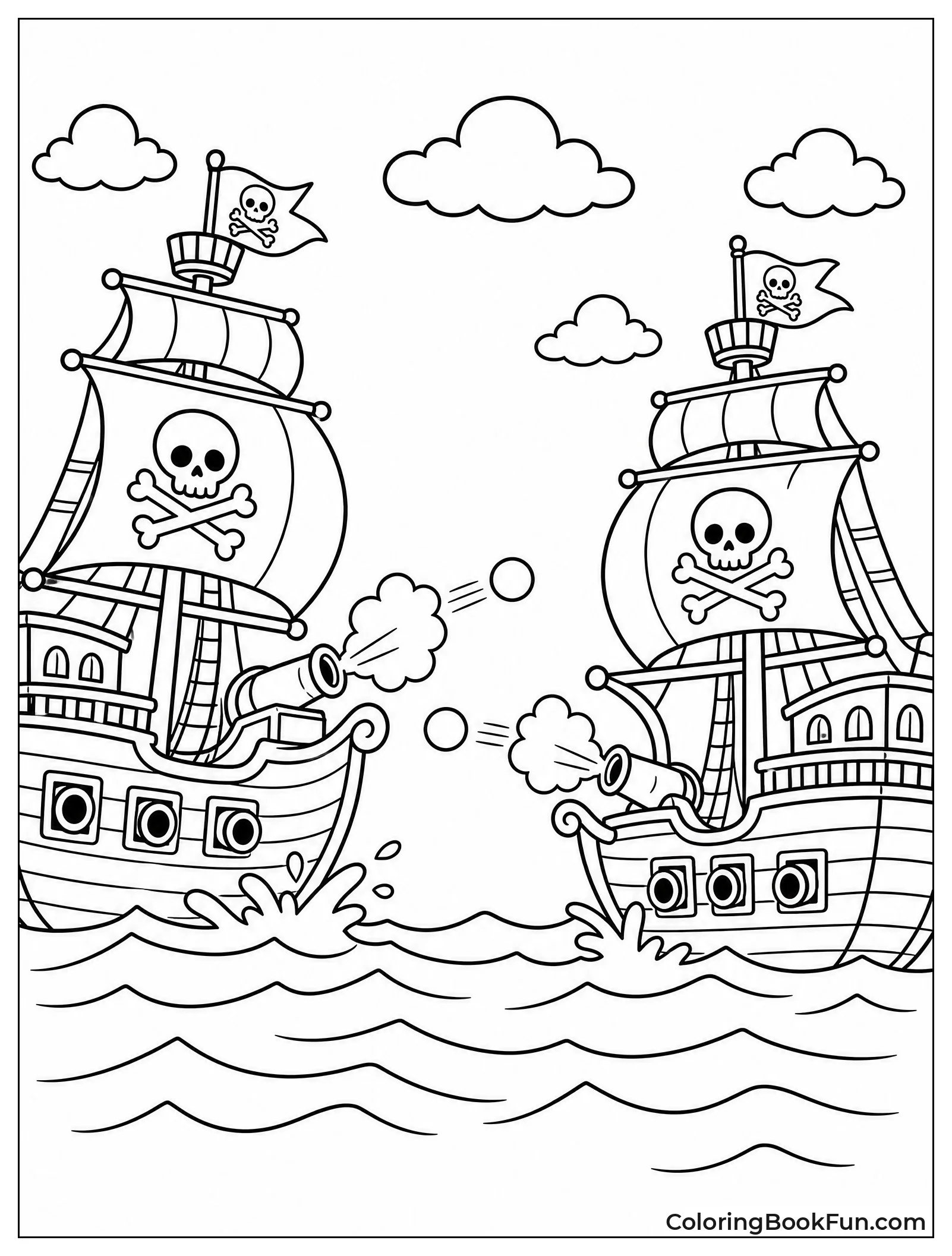 Two Ships Firing Cannons at Sea