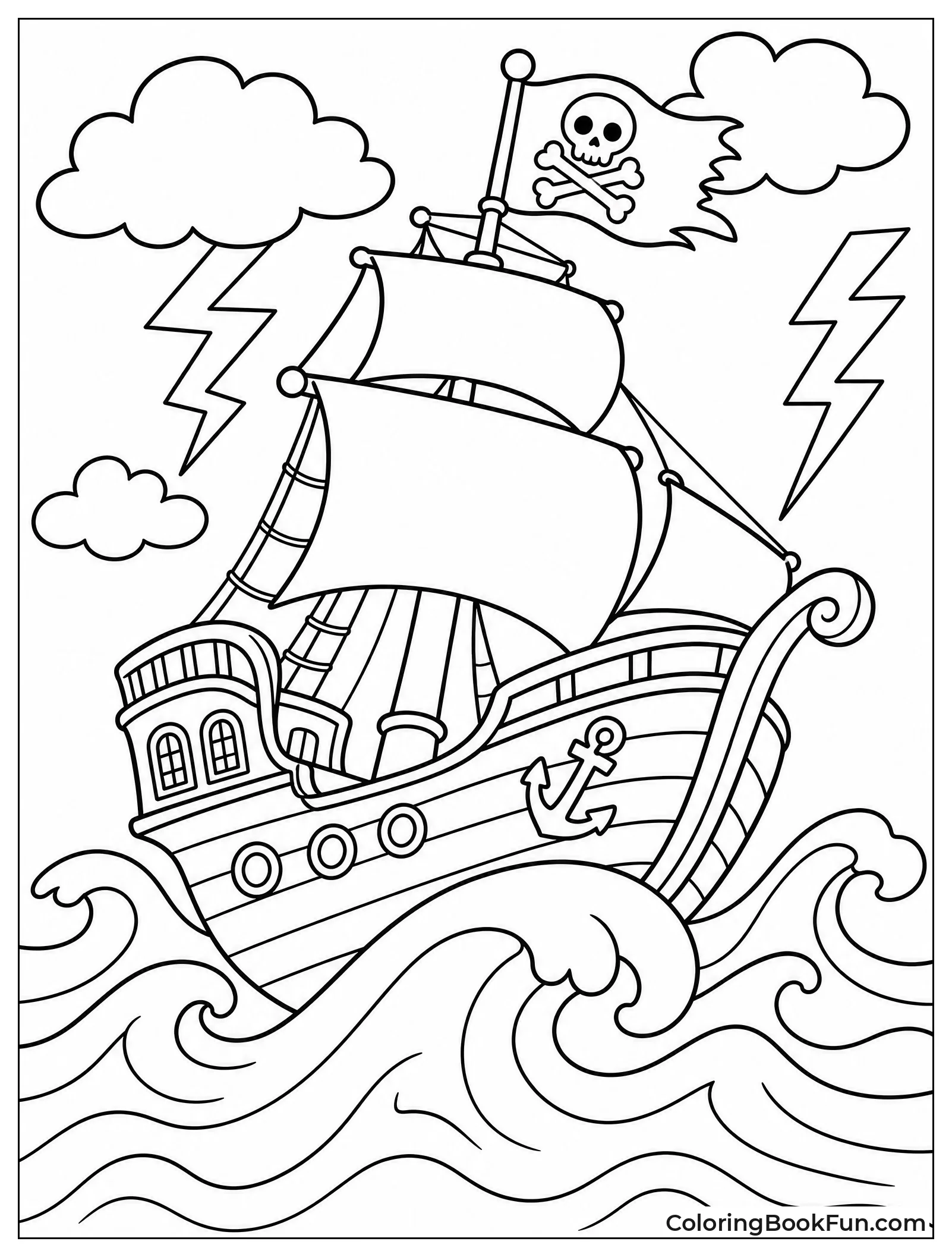 Ship Battling Stormy Waves and Wind