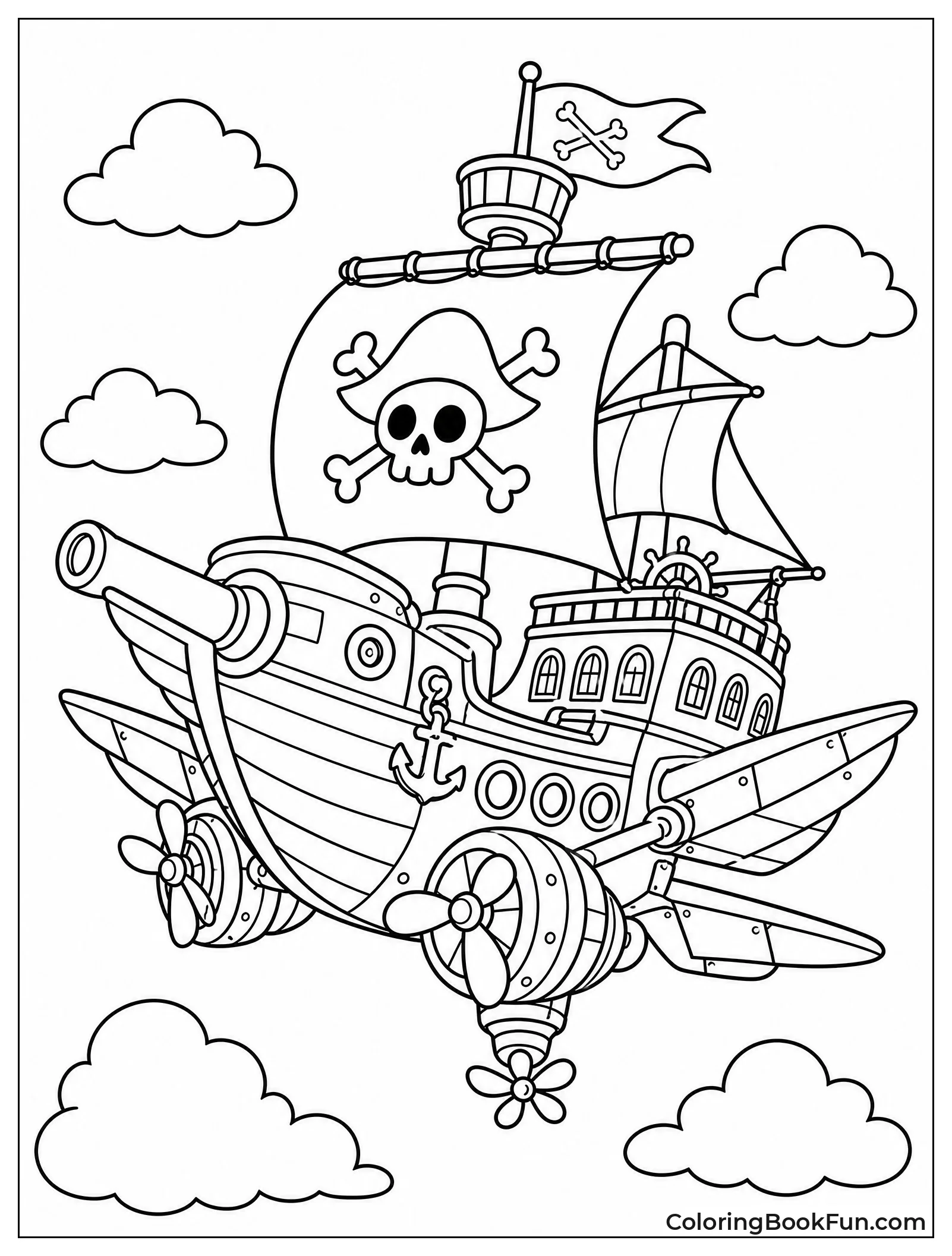 Steampunk Ship Flying in Clouds