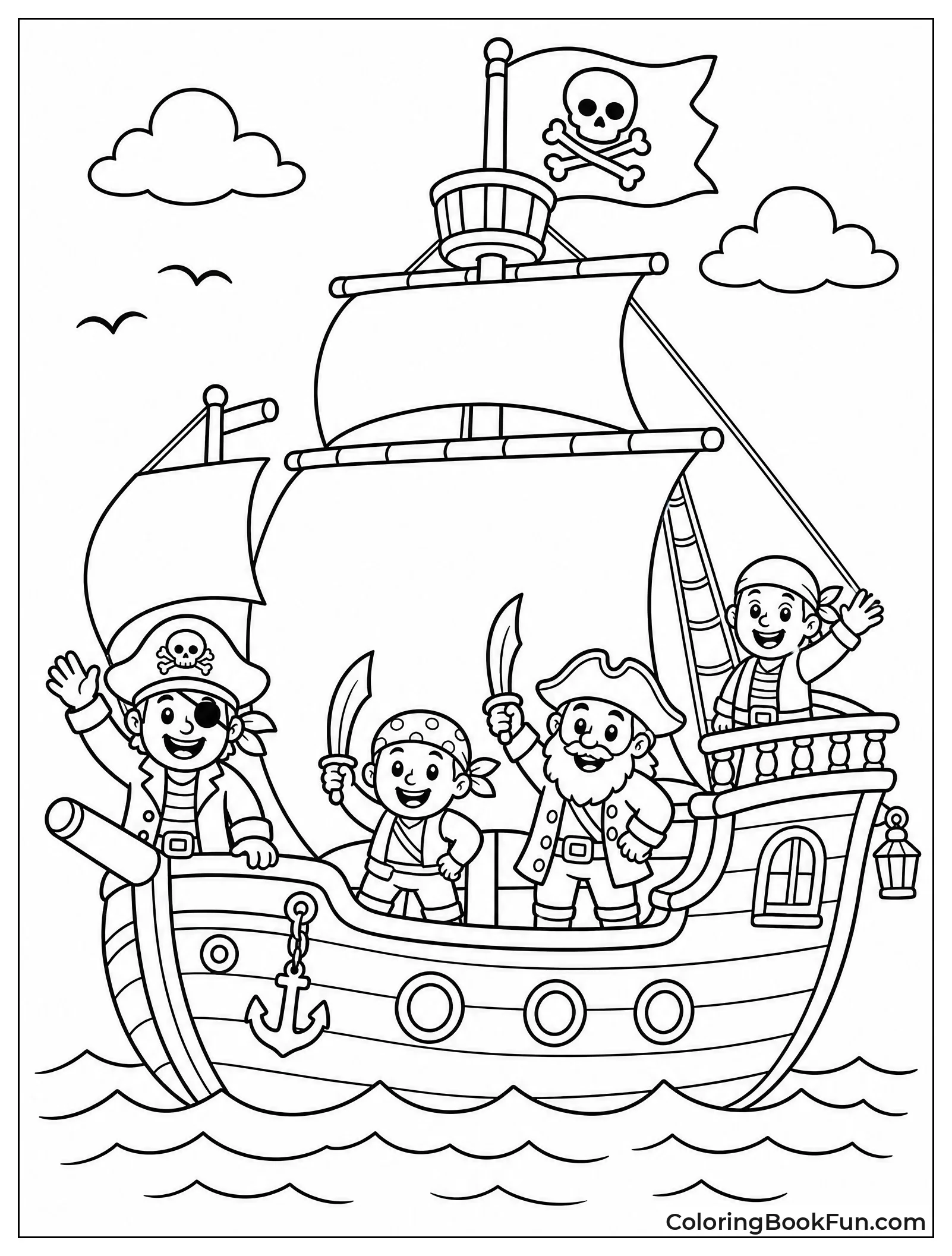 Crew Waving Swords on Deck