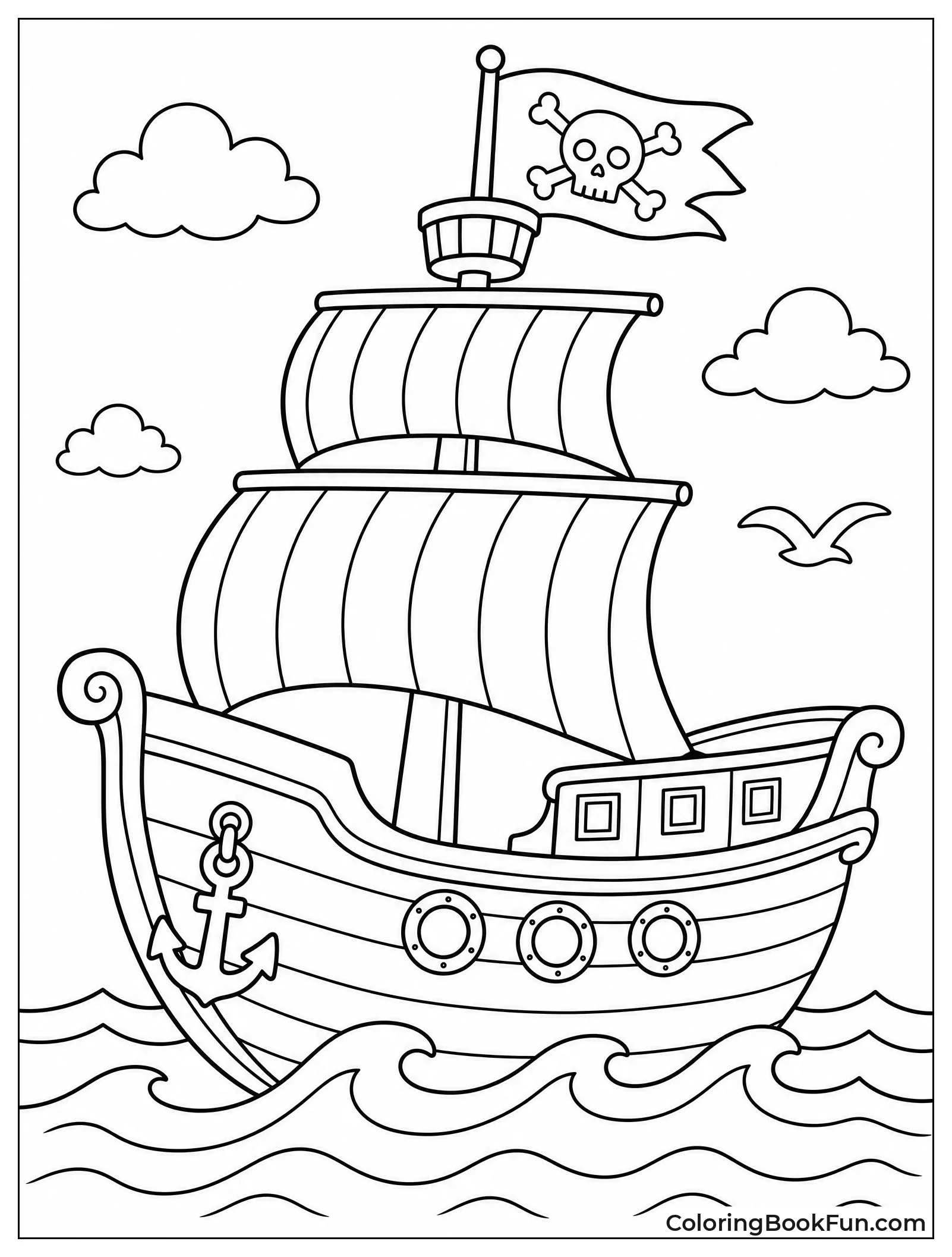 Ship with Colorful Striped Sails