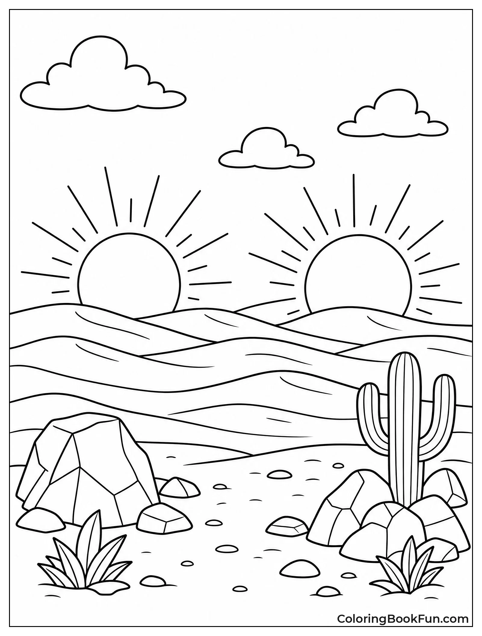 Two Suns Setting On Desert Planet