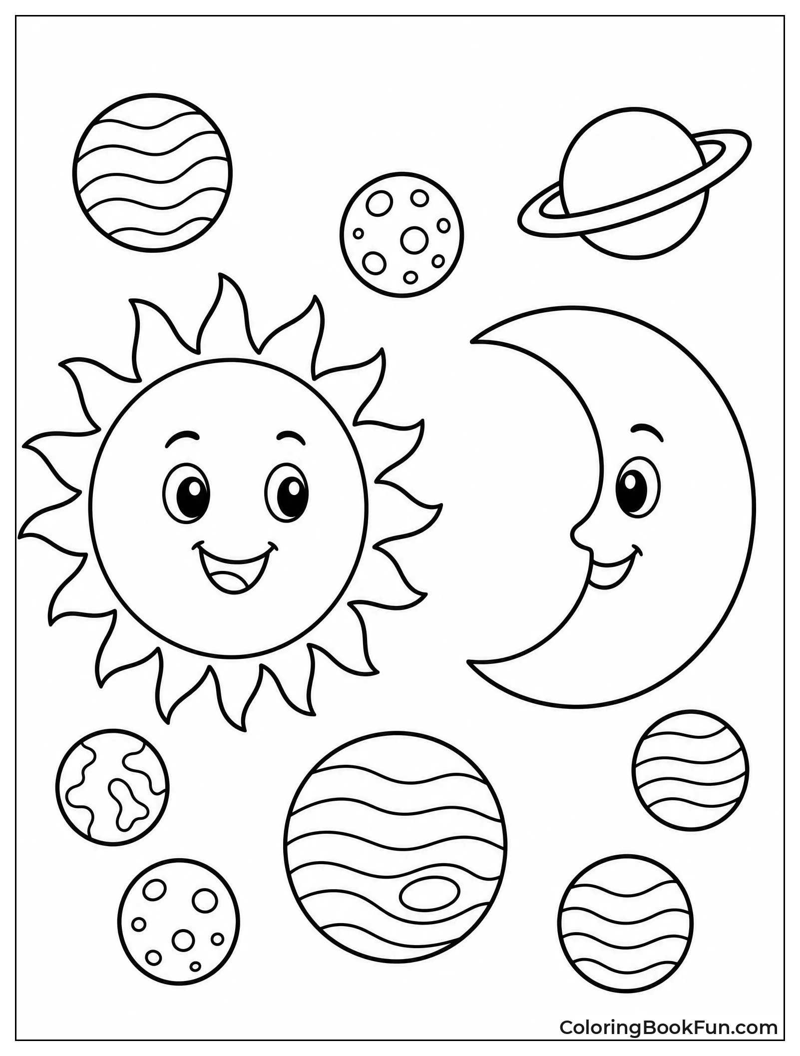 Smiling Sun And Moon In Space