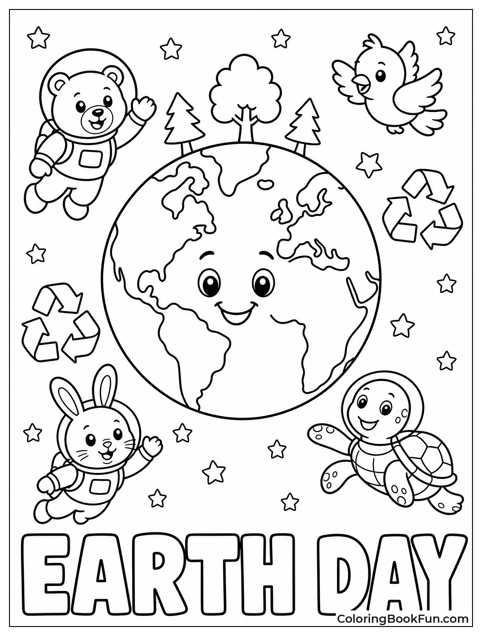 Earth Day With Trees And Animals