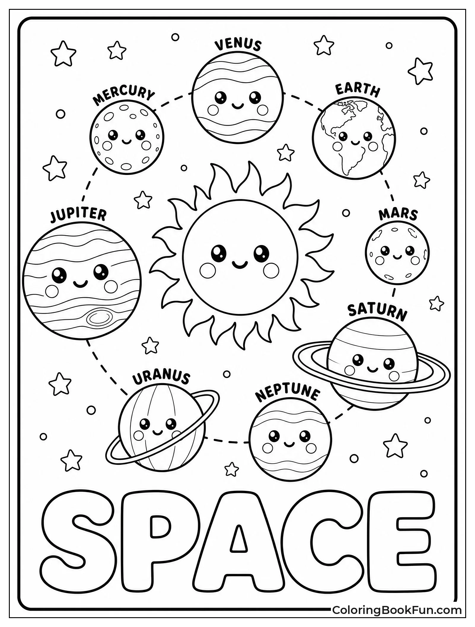Cute Planets Smiling in a Circle