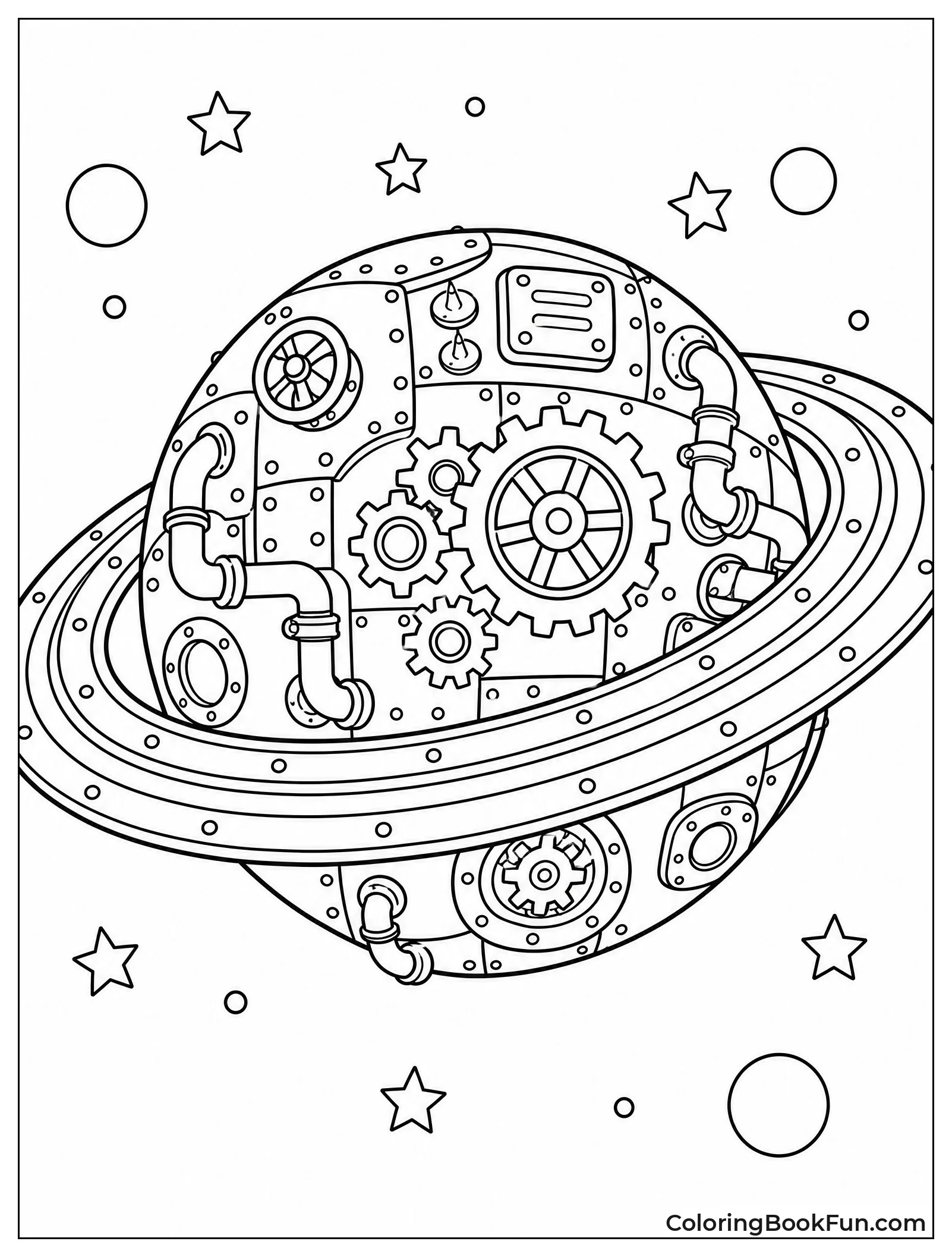 Steampunk Saturn With Gears And Pipes