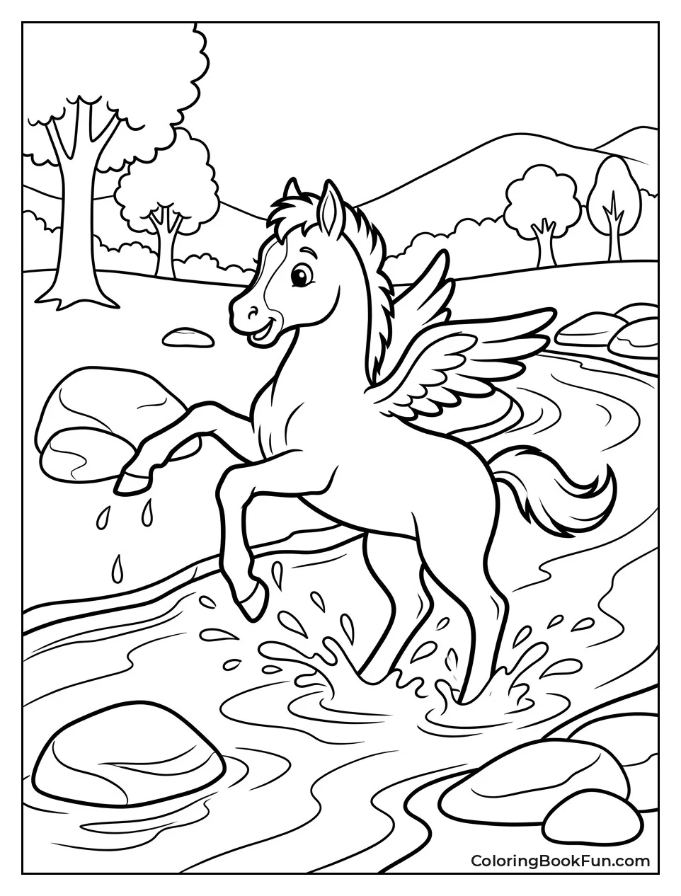 Young Pegasus Splashing in the River