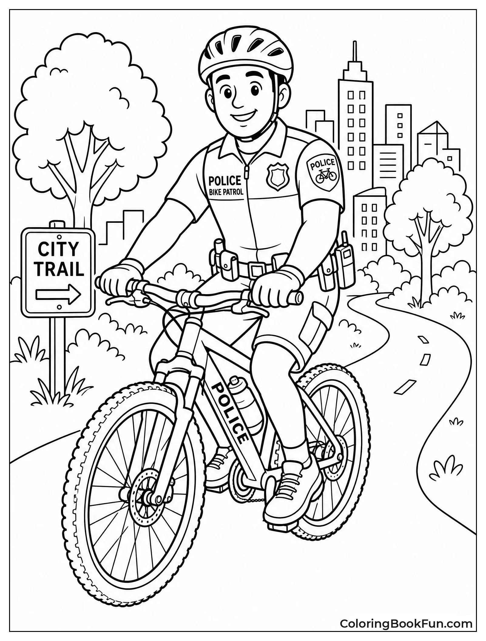 Officer Rides Bike on Trail