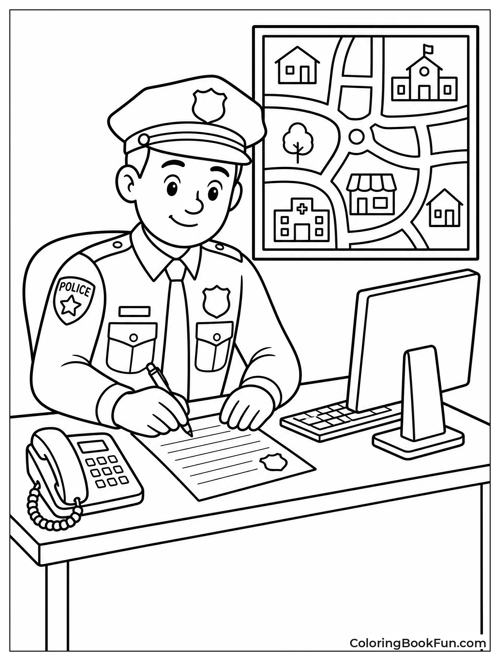 Officer Writes Report at Desk