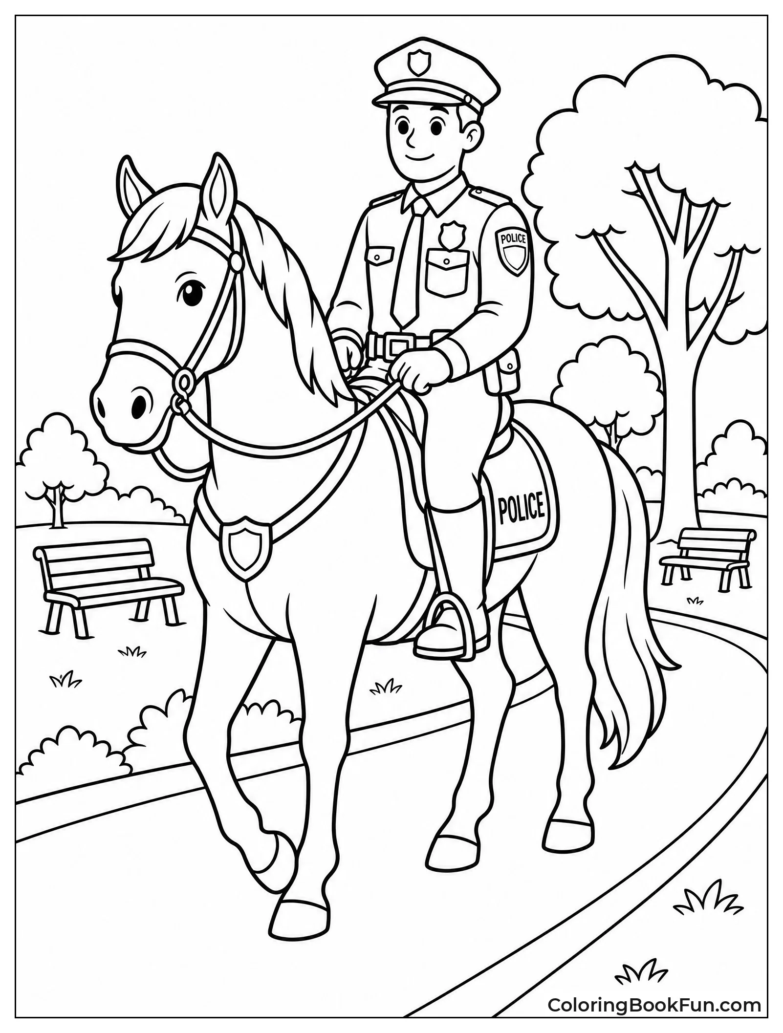 Officer Rides Horse in Park