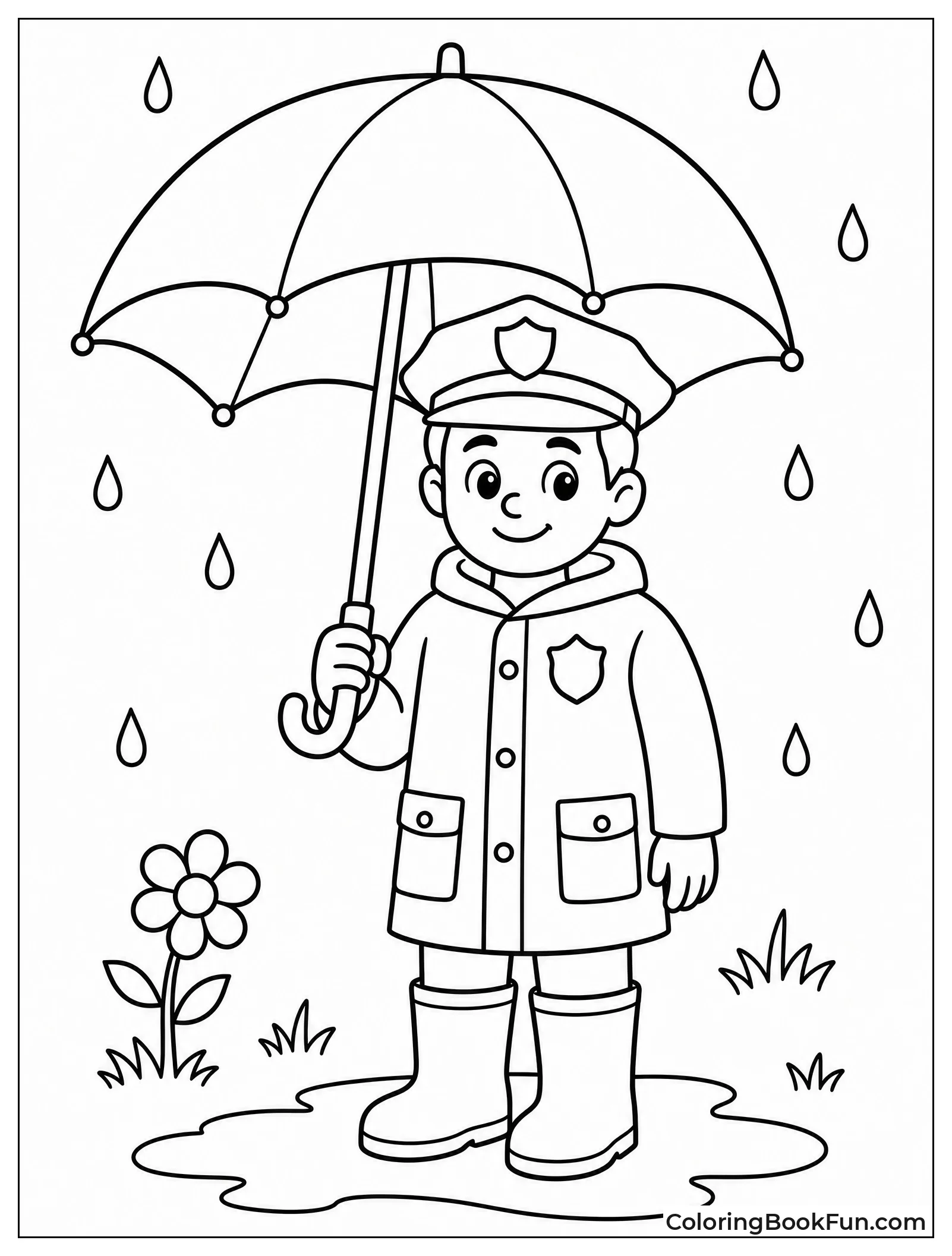Officer Stands Under Umbrella