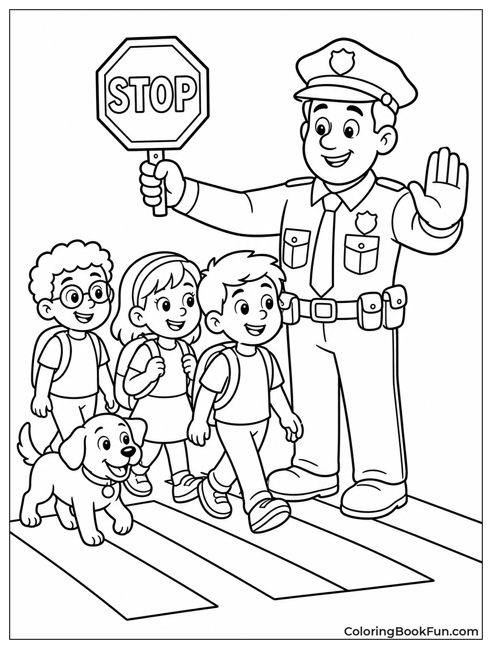 Officer Helps Kids Cross Street