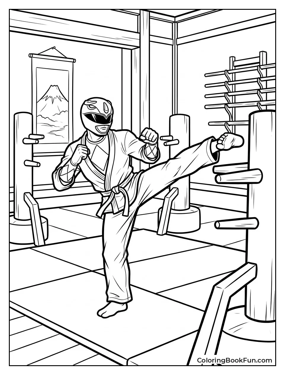 Blue Ranger Practices Karate Kicks