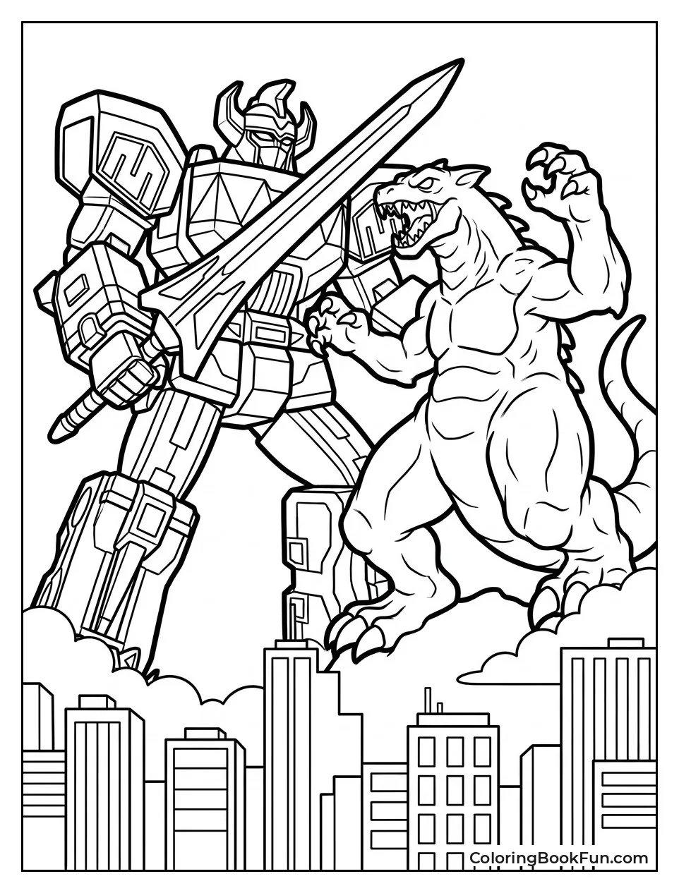 Megazord Battles Giant City Monster