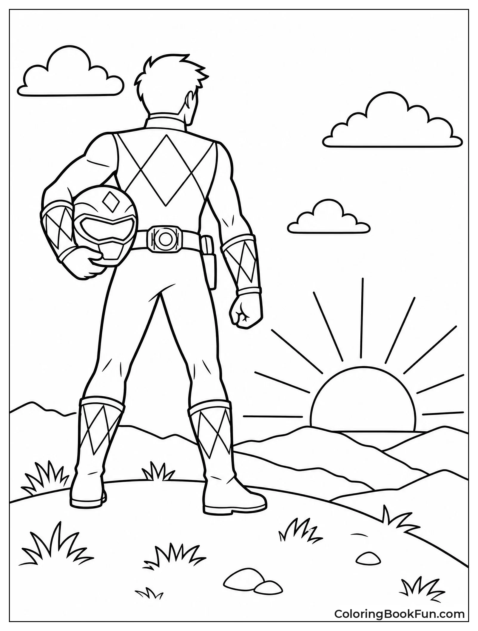 Ranger Holds Helmet at Sunset