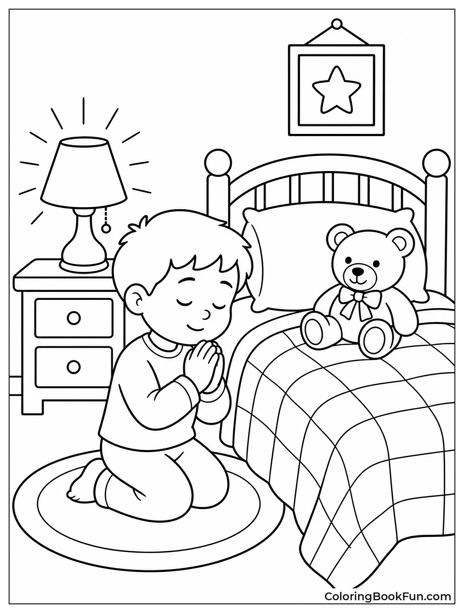 Child Kneeling by Bed to Pray