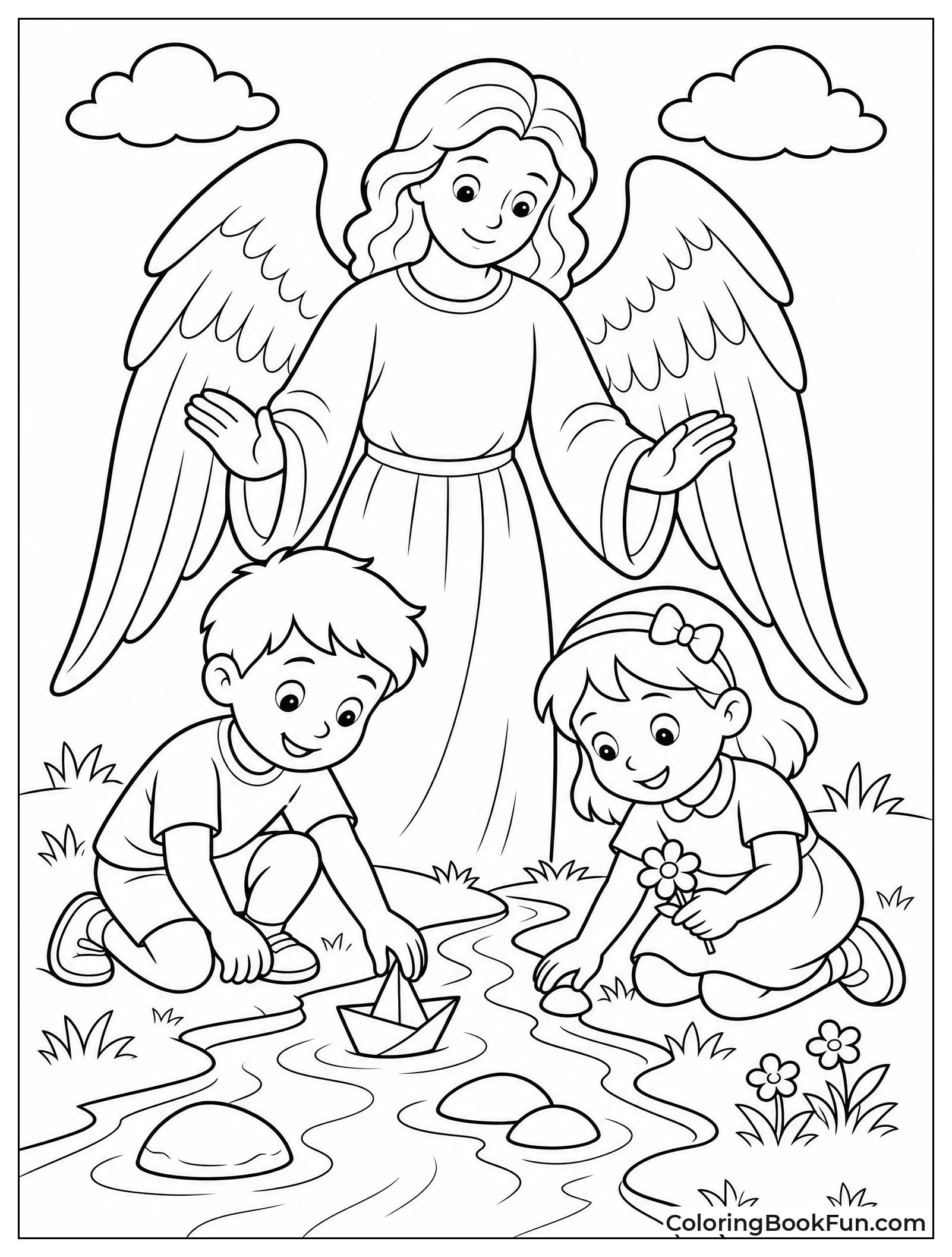 Angel Watching Over Playing Kids