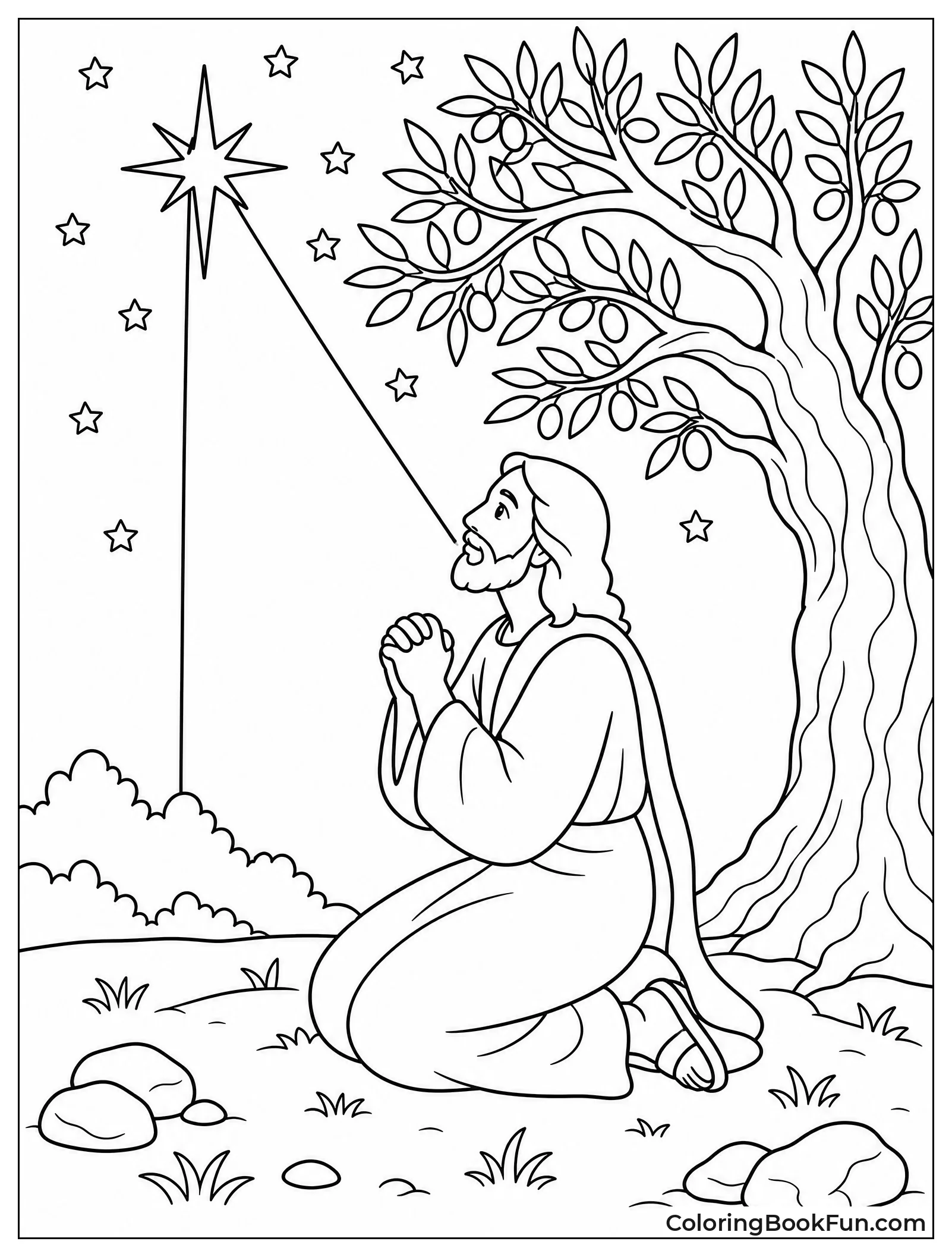 Jesus Praying in Garden at Night