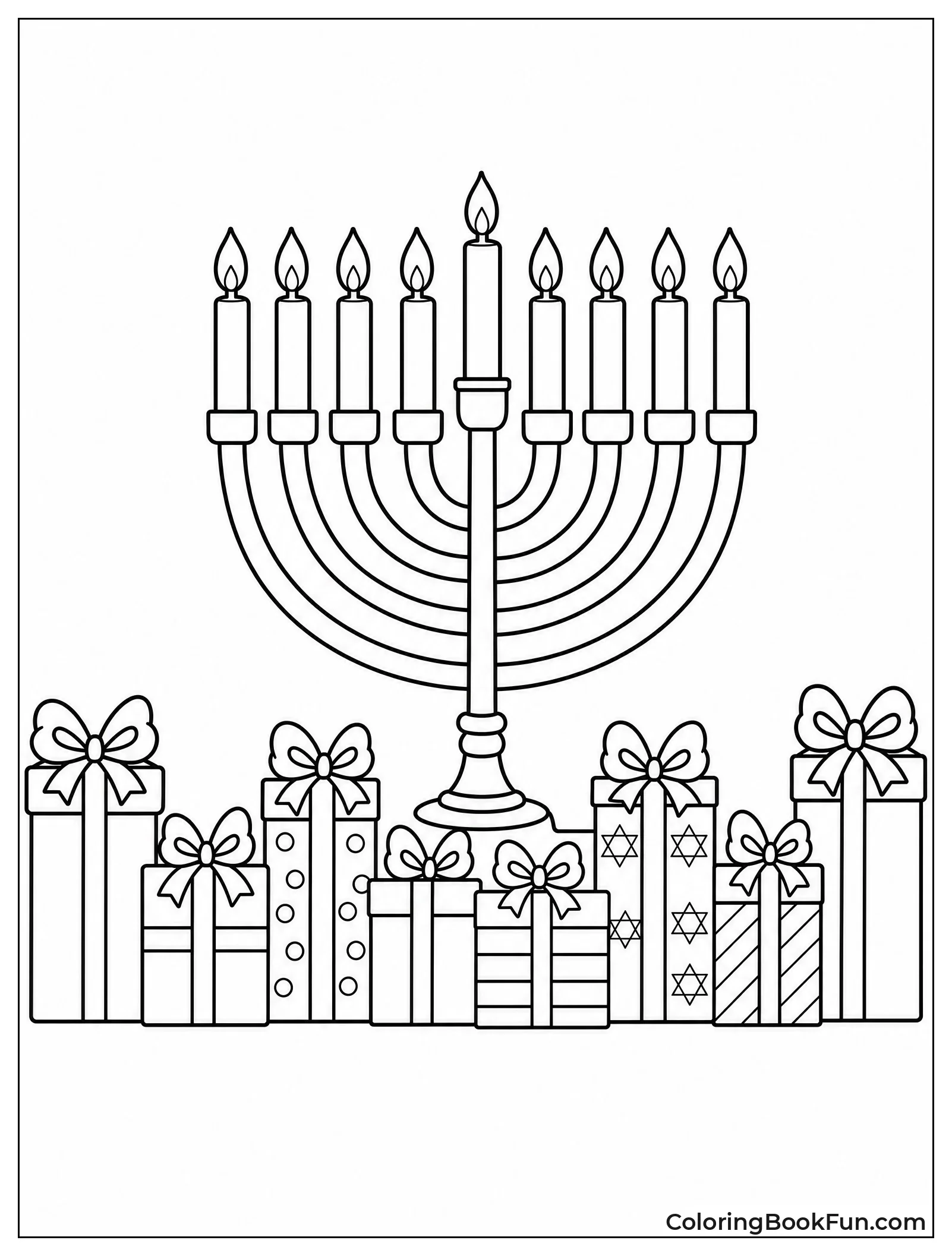 Eight Presents Next to a Menorah