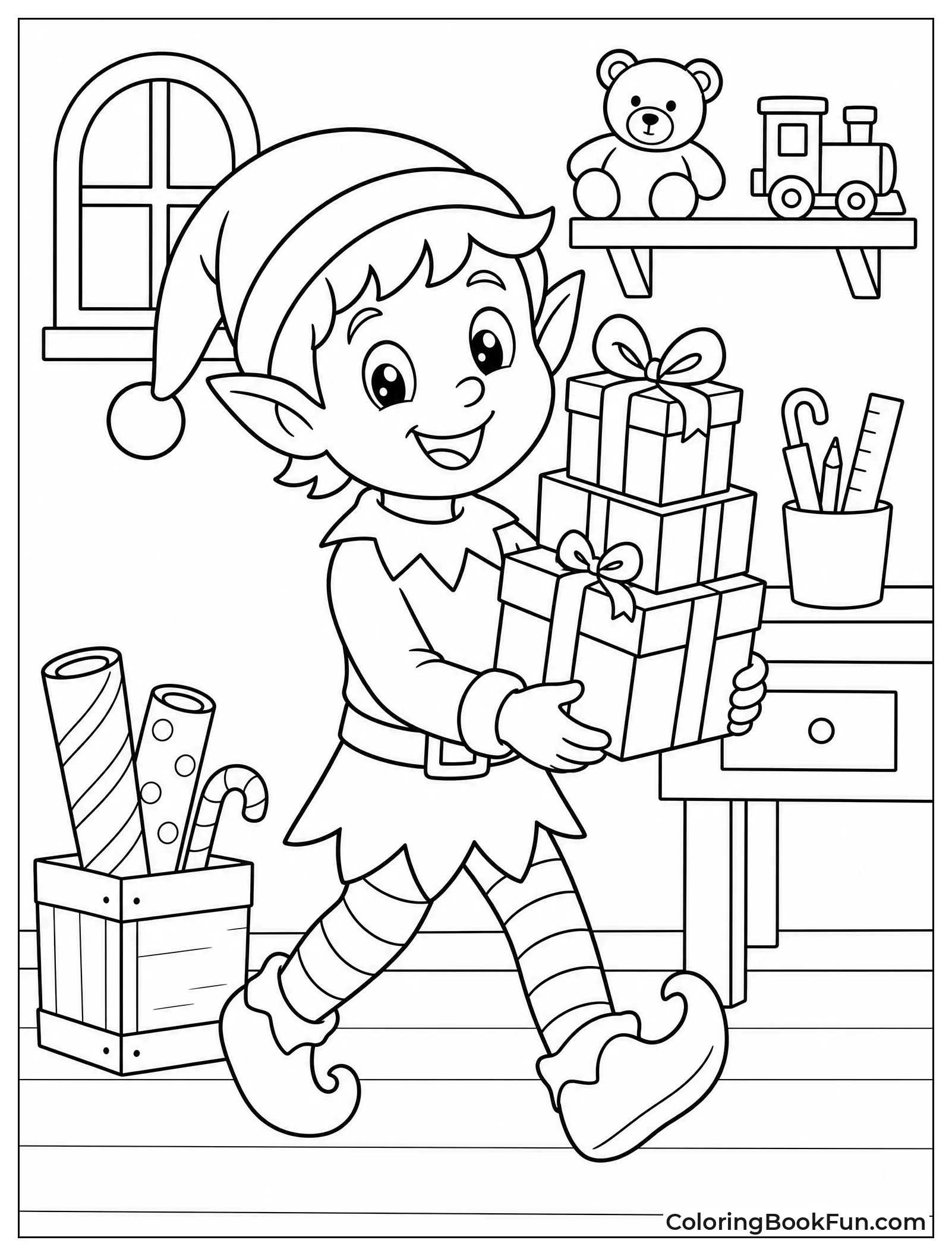 Elf Carrying Stack of Presents