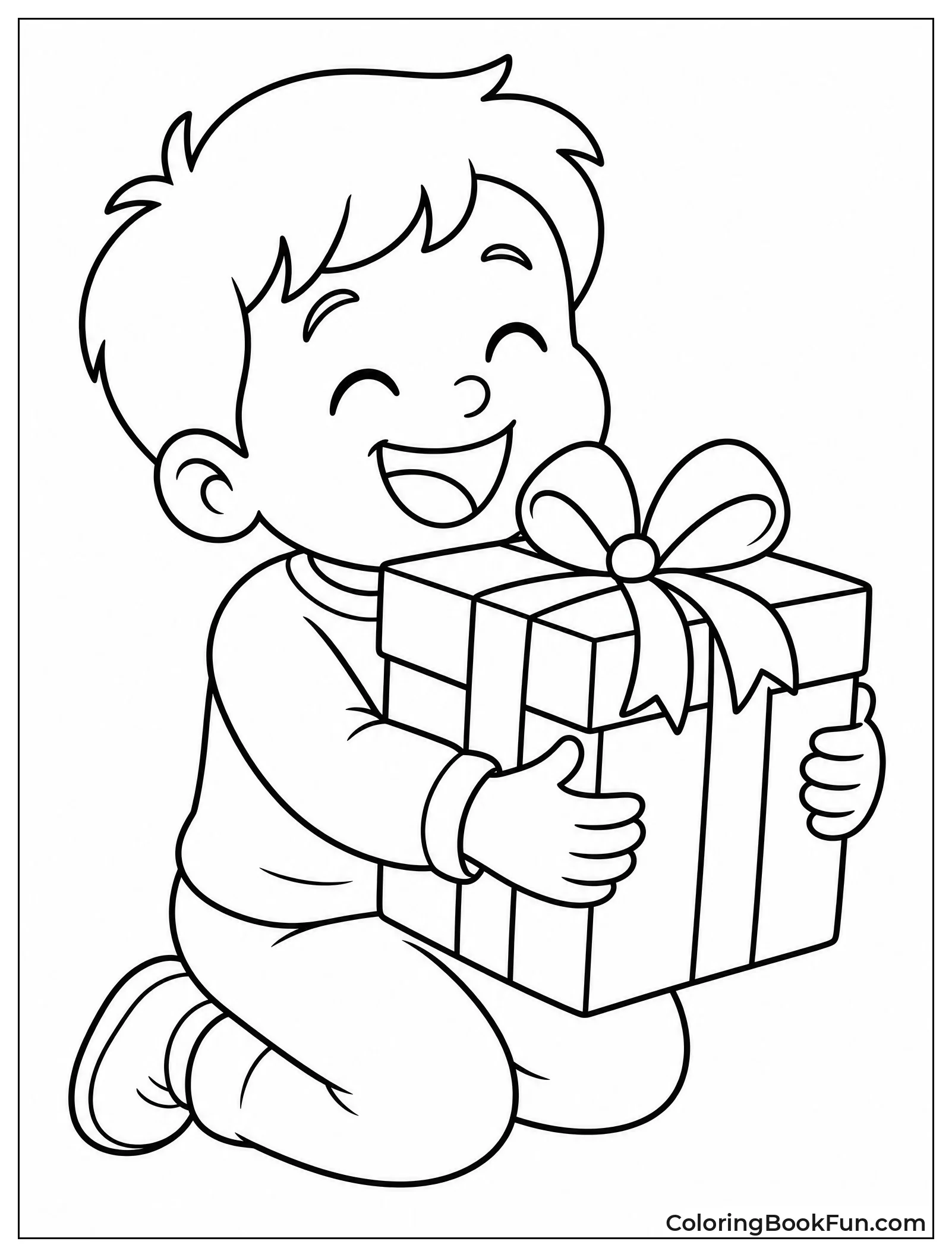 Child Hugging a Big Wrapped Gift